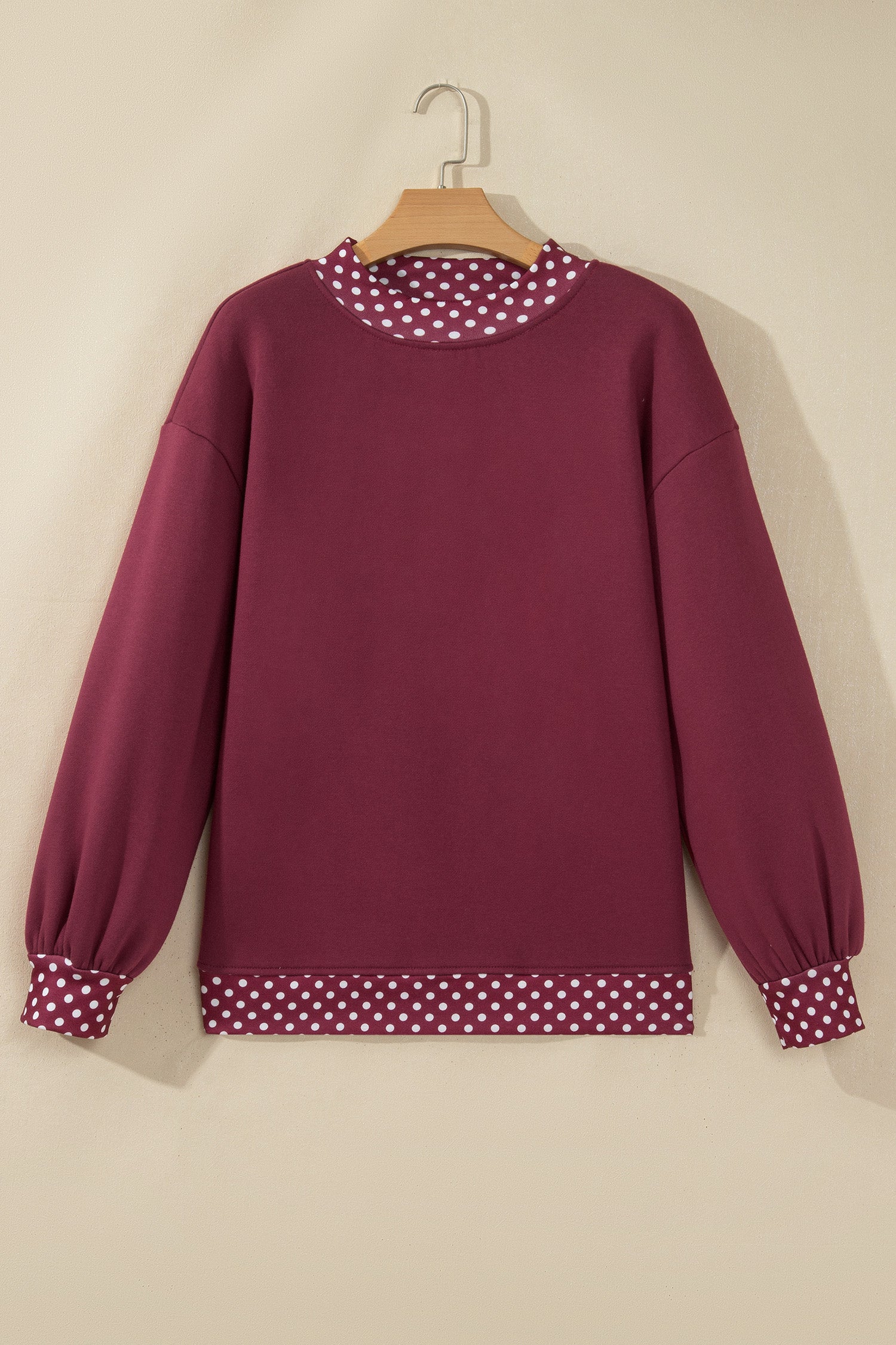 Red Colorblock Polka Dot Contrast Trim Oversized Sweatshirt