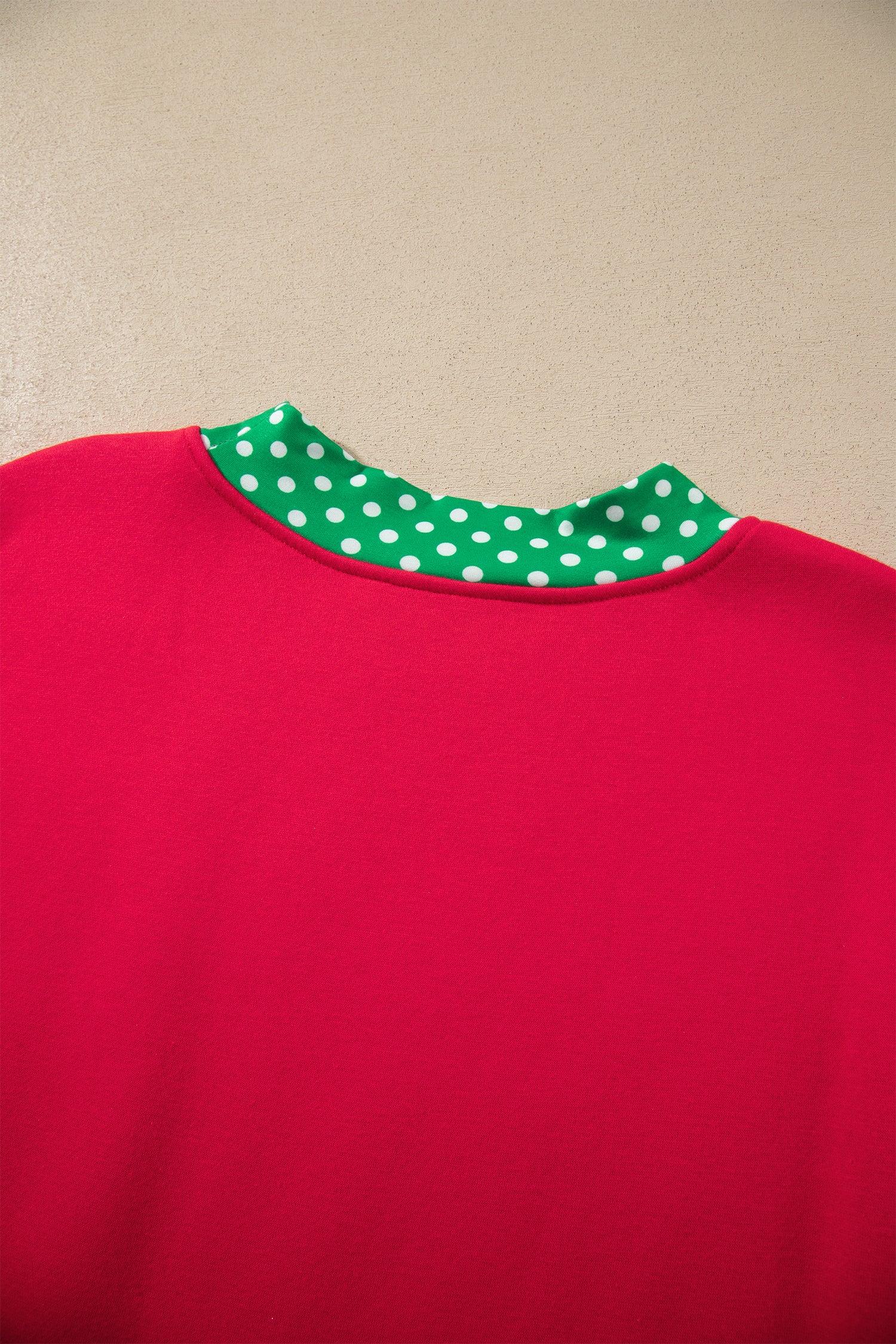 Red Colorblock Polka Dot Contrast Trim Oversized Sweatshirt