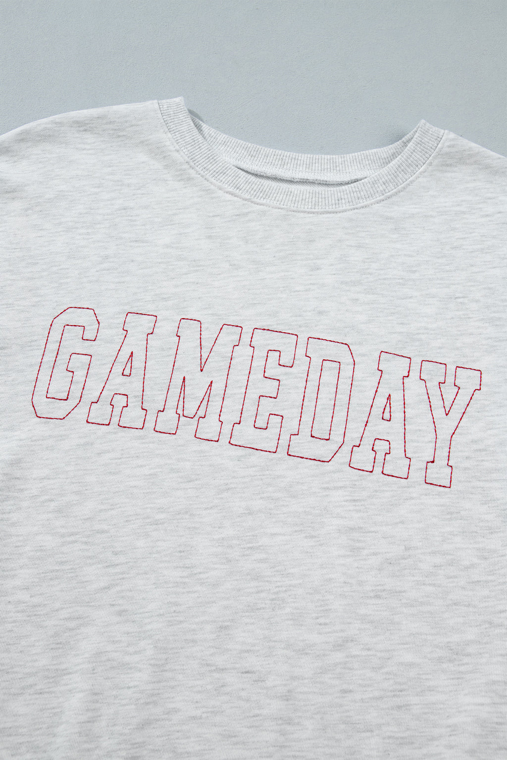 Light Grey Game Day Letter Embroidery Long Sleeve Round Neck Sweatshirt