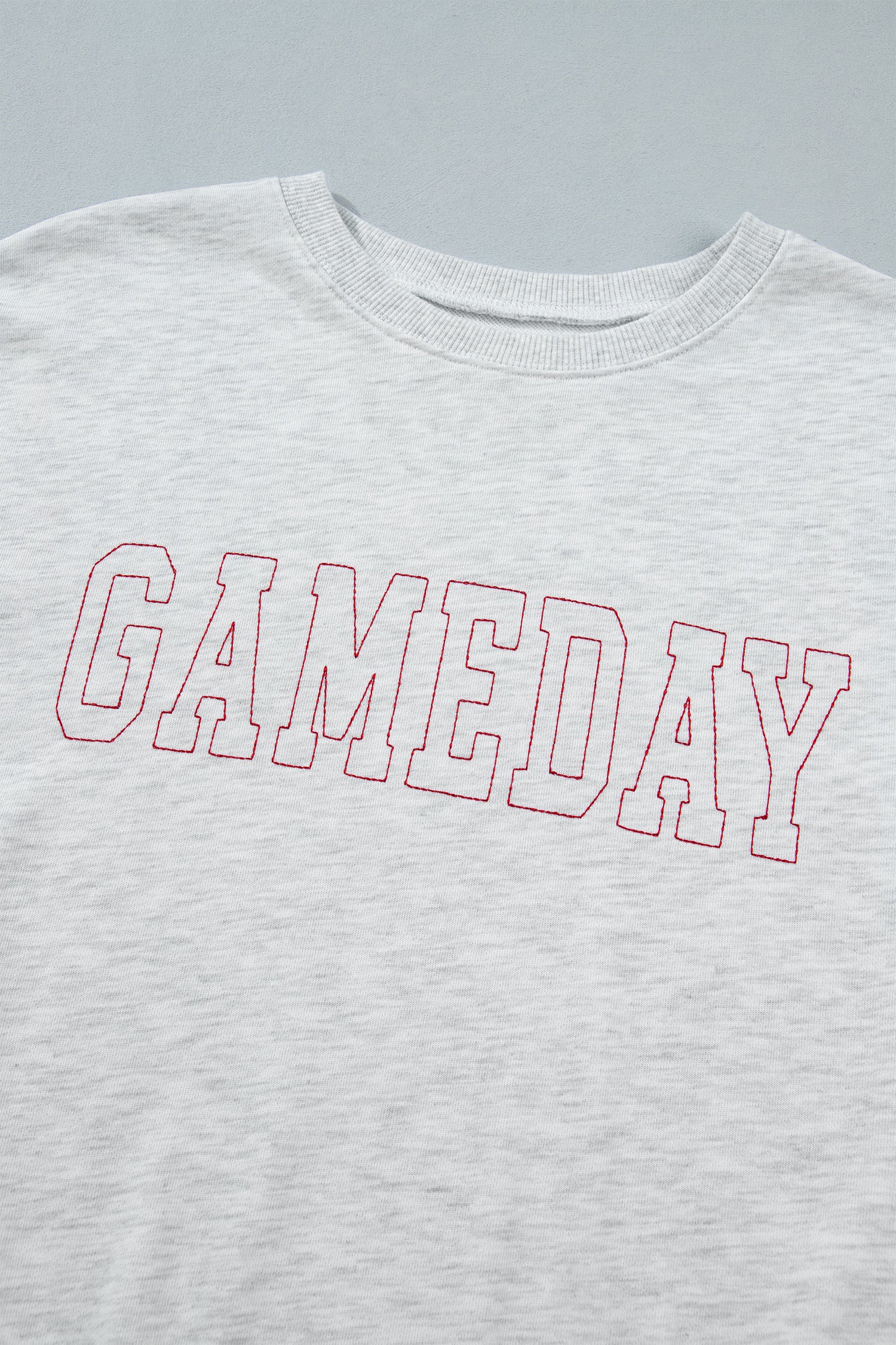 Light Grey Game Day Letter Embroidery Long Sleeve Round Neck Sweatshirt
