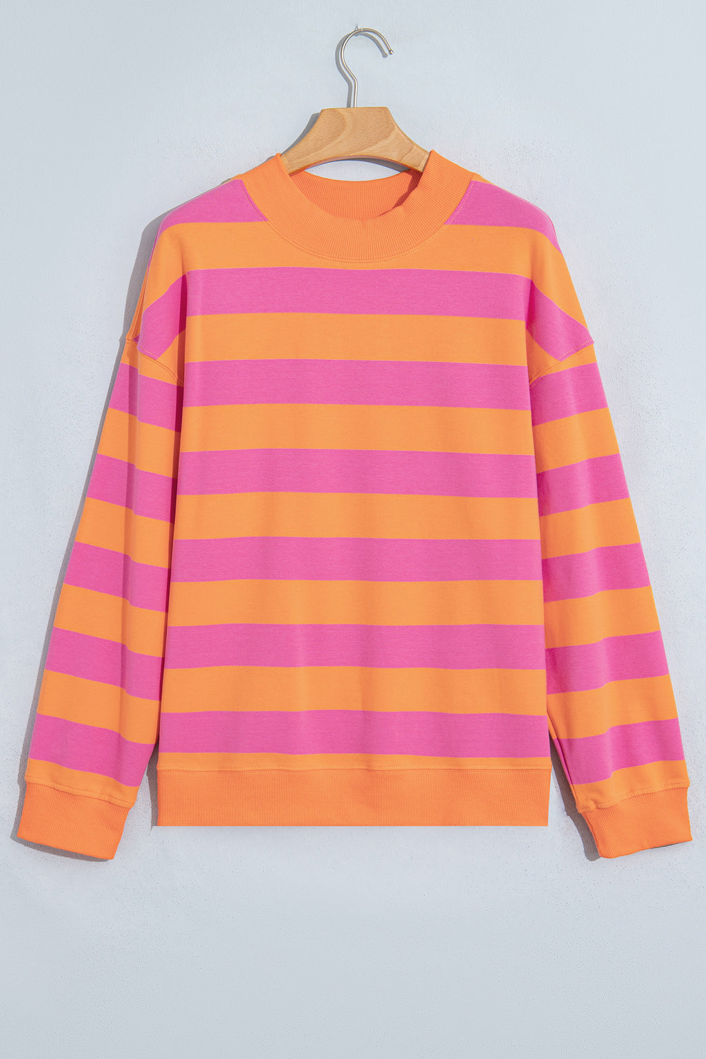 Blue Stripe Colorblock Mock Neck Relaxed Sweatshirt