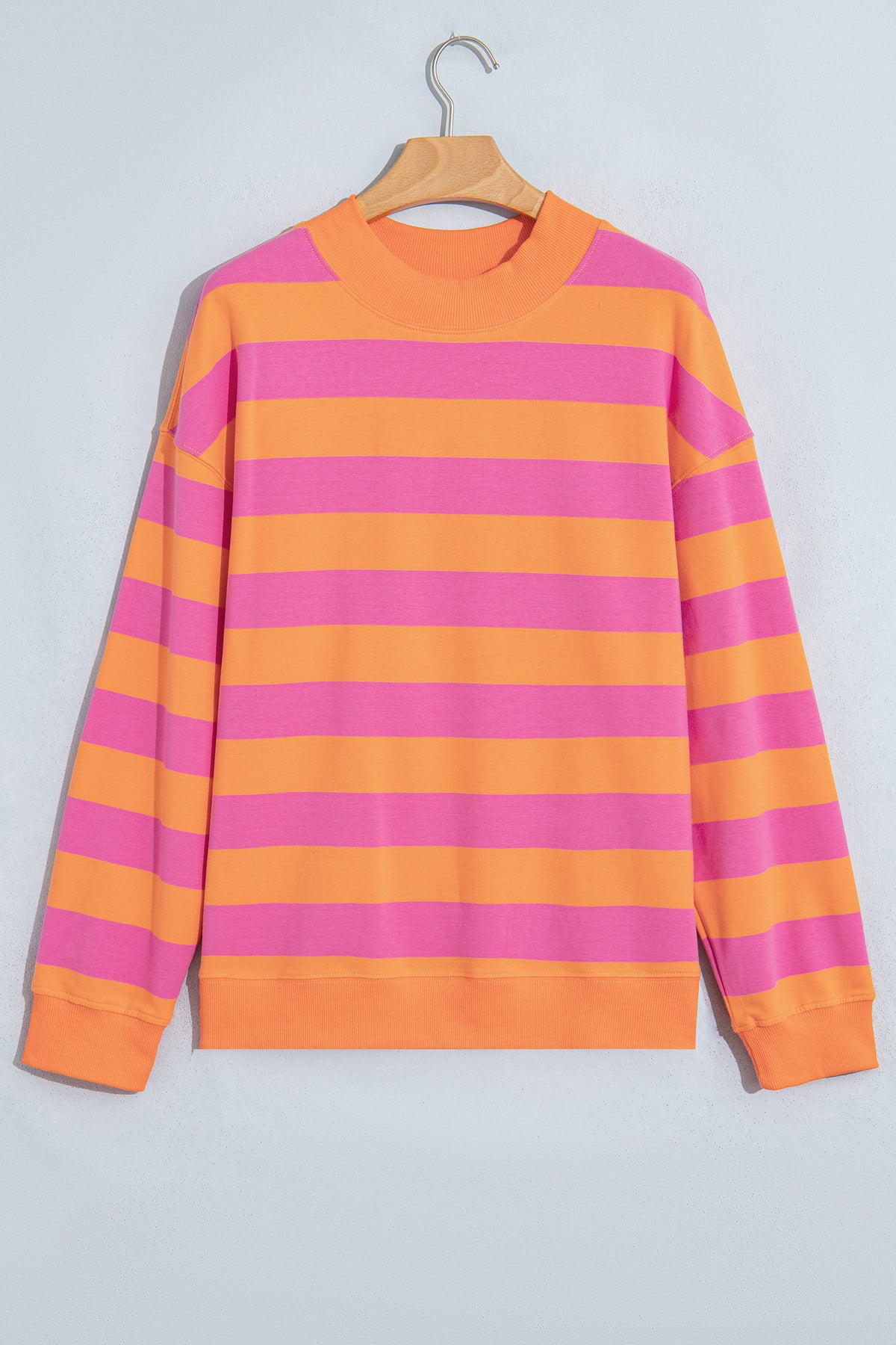 Blue Stripe Colorblock Mock Neck Relaxed Sweatshirt