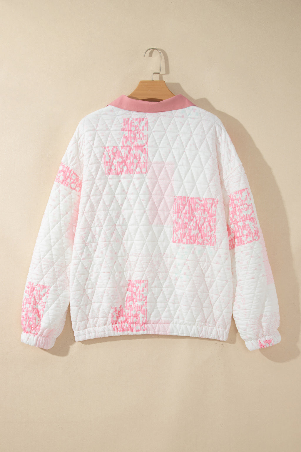 Multicolour Floral Quilted Half Button Pocketed Pullover Sweatshirt
