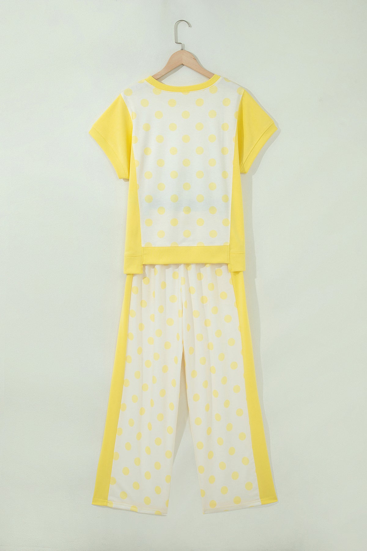 Green Color Block Patchwork Polka Dot Wide Leg Pant Set