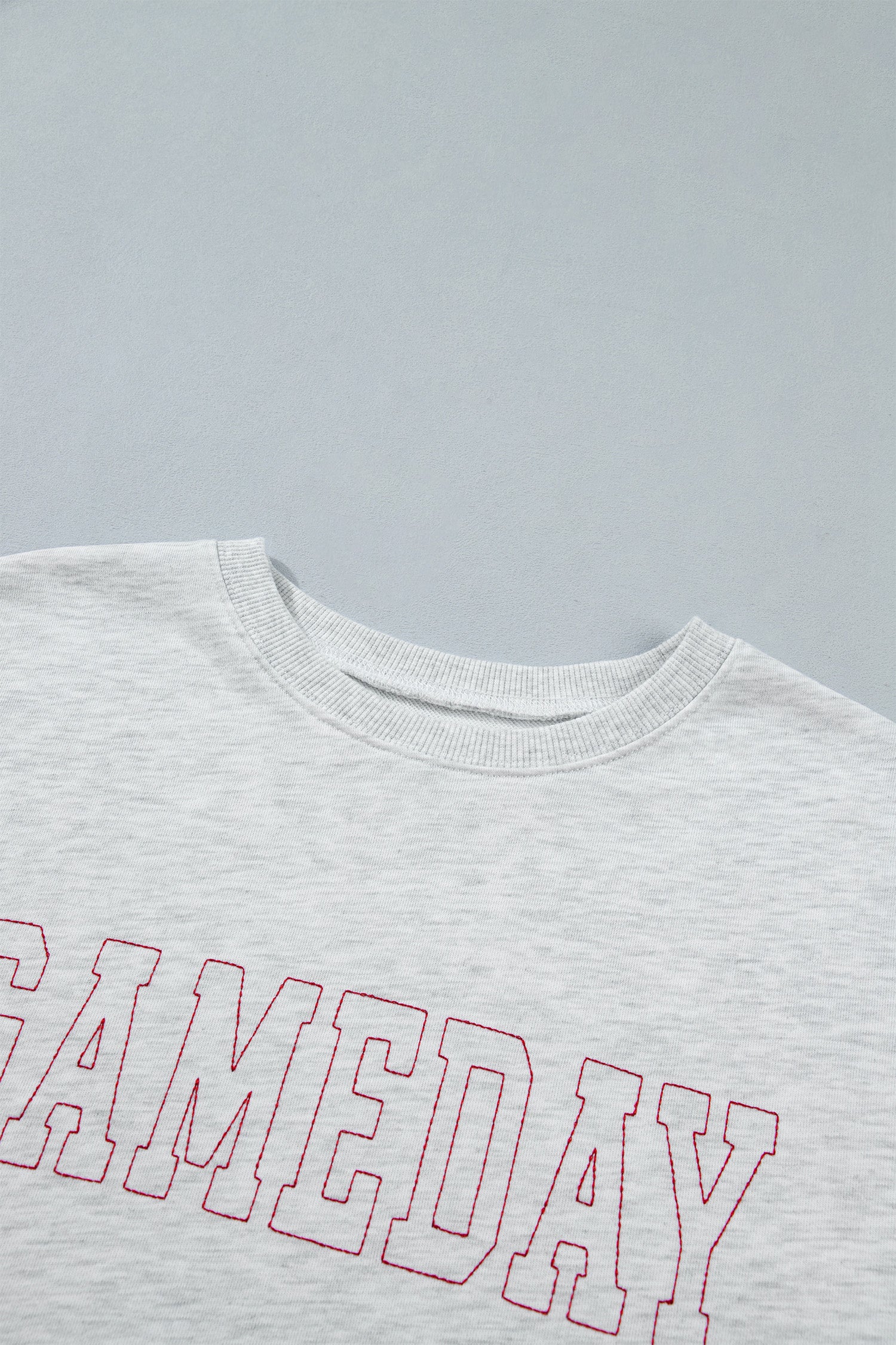 Light Grey Game Day Letter Embroidery Long Sleeve Round Neck Sweatshirt