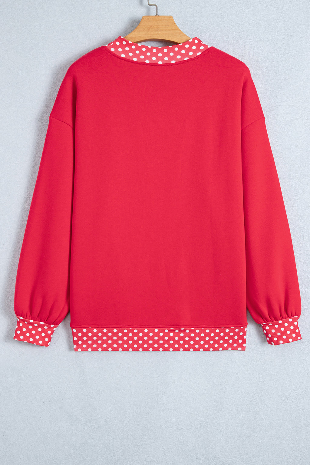 Red Colorblock Polka Dot Contrast Trim Oversized Sweatshirt