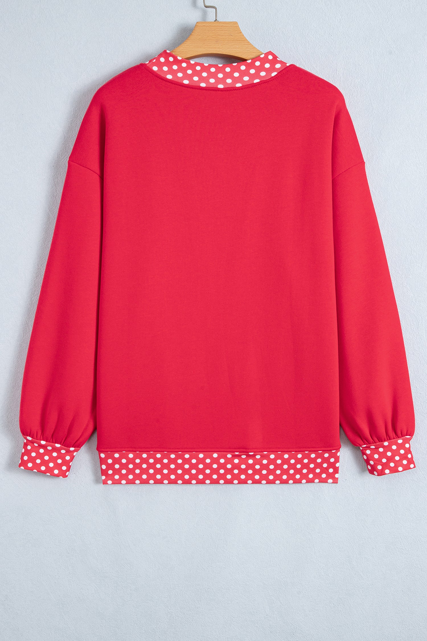 Red Colorblock Polka Dot Contrast Trim Oversized Sweatshirt