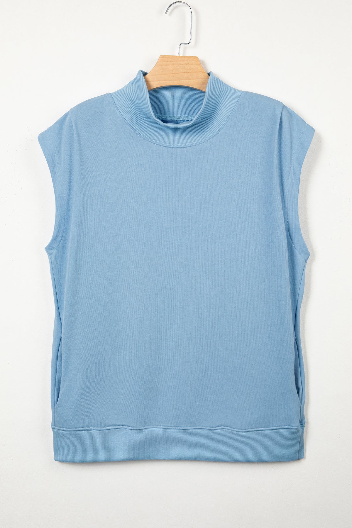 Black Solid Color High Neck Cap Sleeve Loose Top