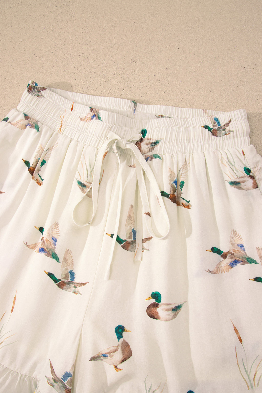 Beige Mallard Print Shirt Style Short Two Piece Set