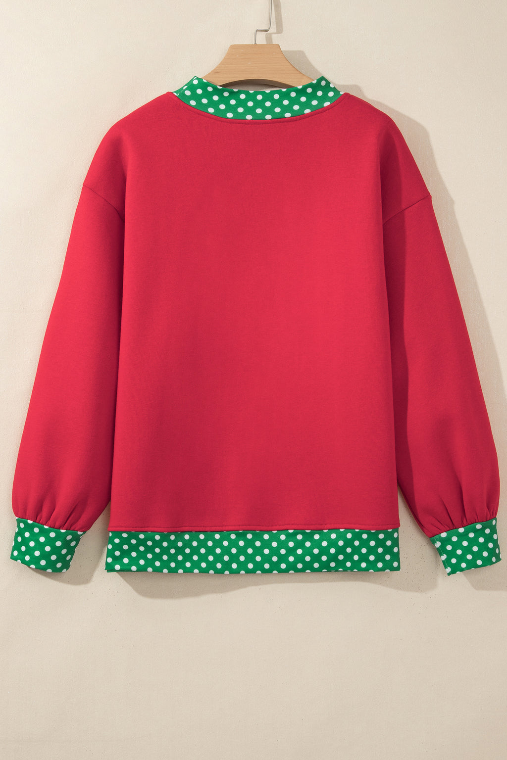 Red Colorblock Polka Dot Contrast Trim Oversized Sweatshirt