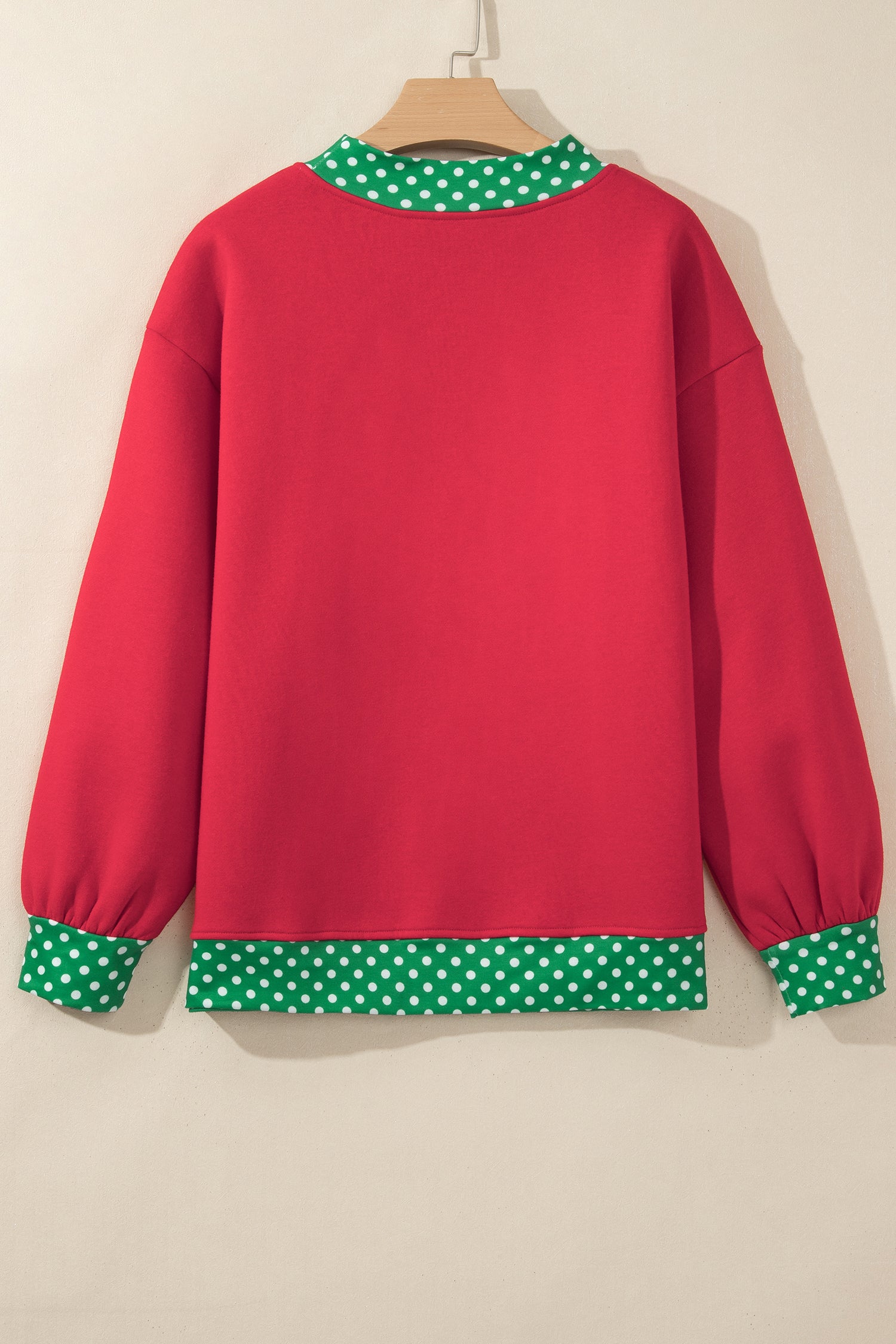 Red Colorblock Polka Dot Contrast Trim Oversized Sweatshirt