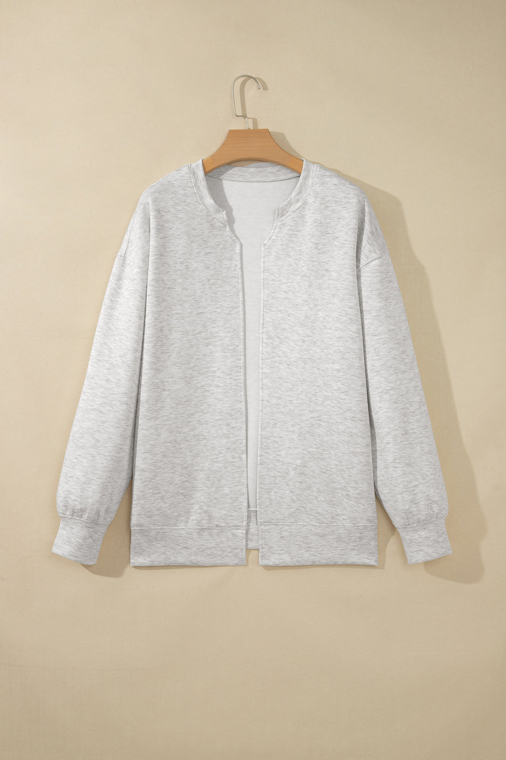 Light Grey Solid Color Jacket Style Open Front Sweatshirt