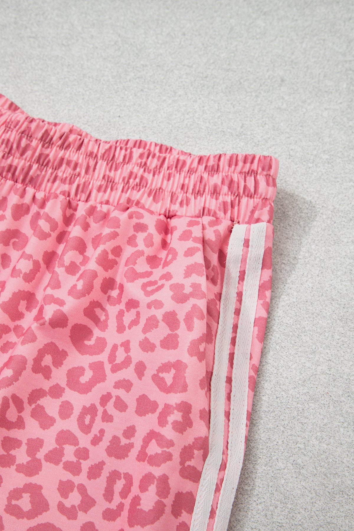 Gray Leopard Print Varsity Striped Detail 3/4 Sleeve Top Shift Pant Set