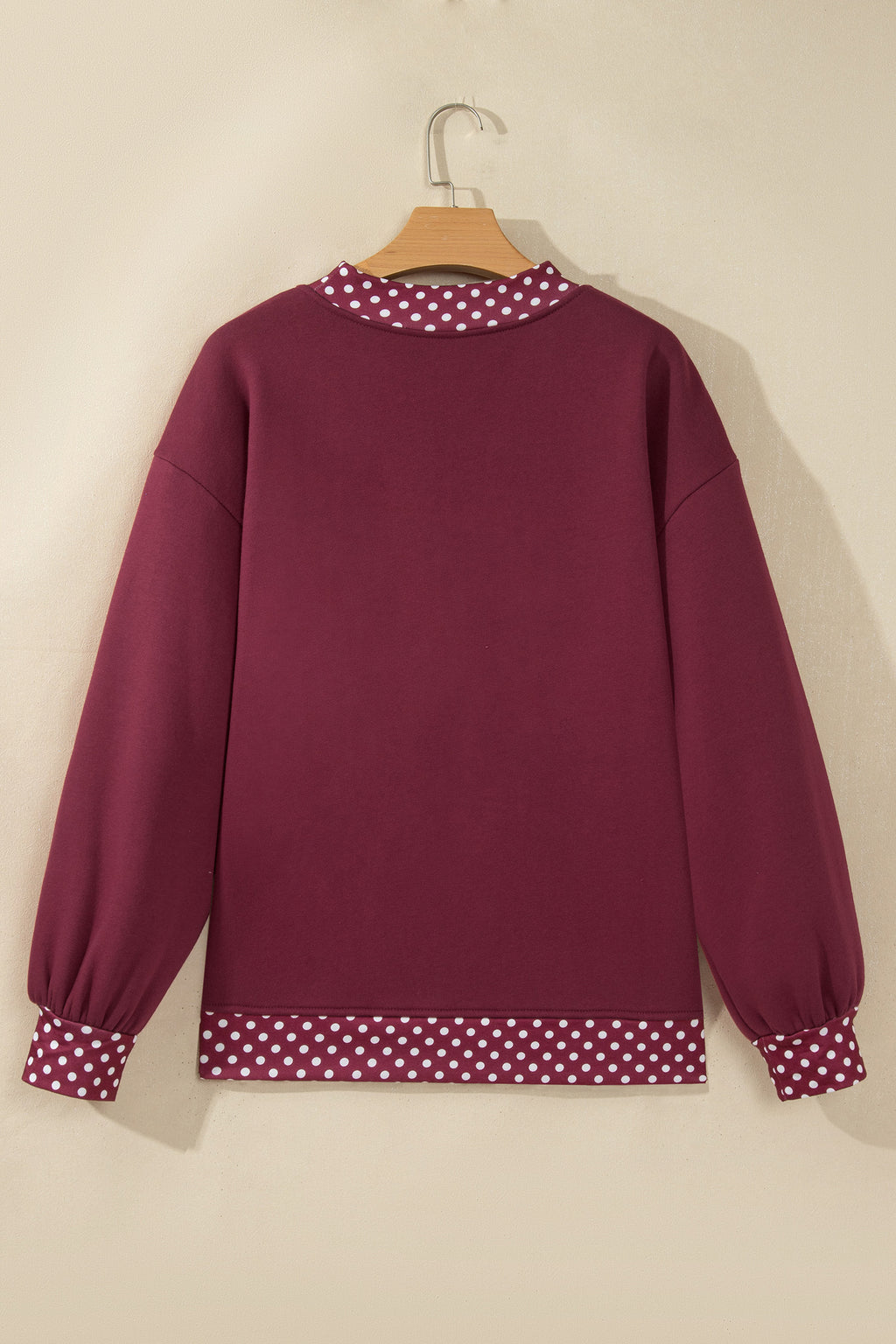 Red Colorblock Polka Dot Contrast Trim Oversized Sweatshirt