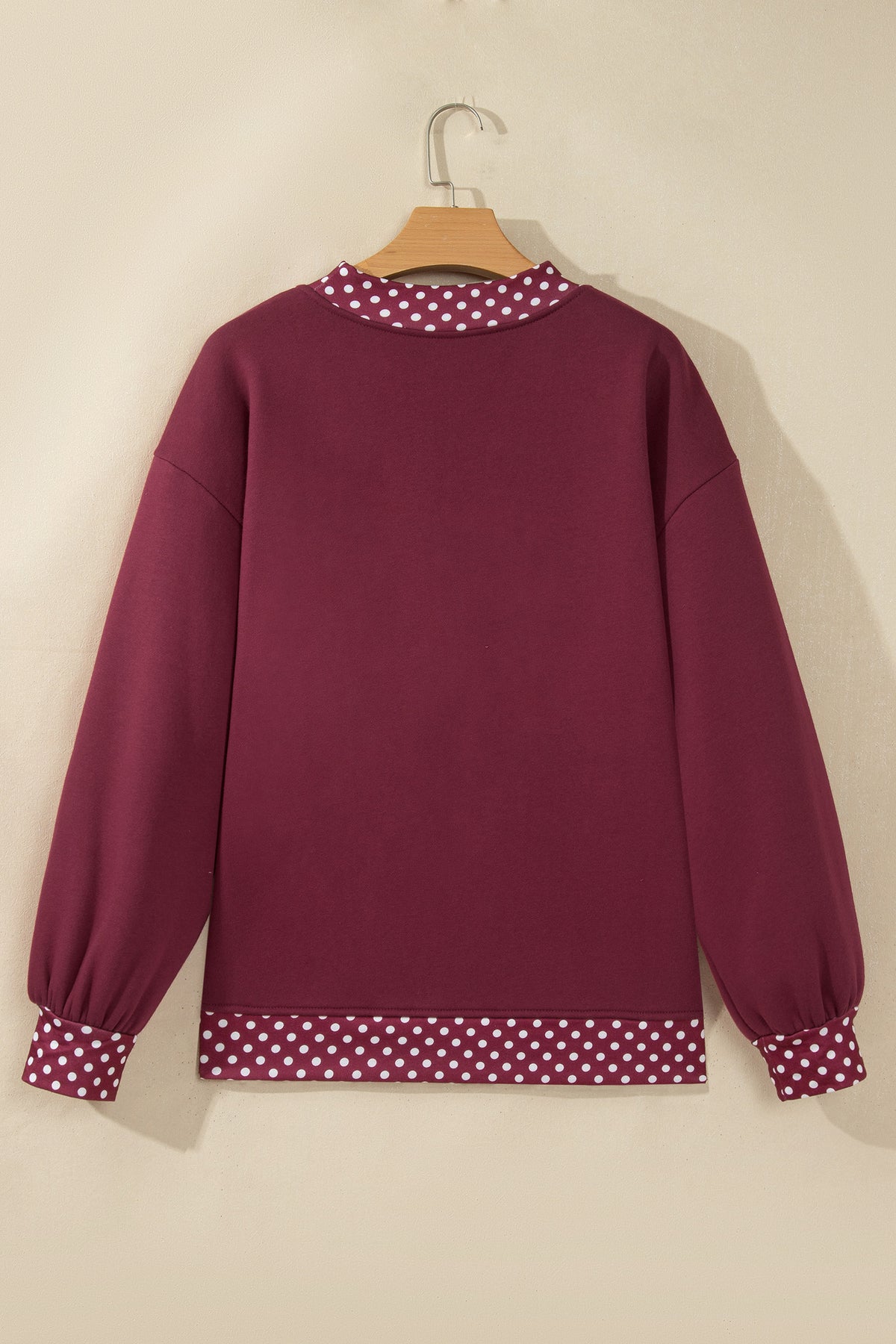 Red Colorblock Polka Dot Contrast Trim Oversized Sweatshirt