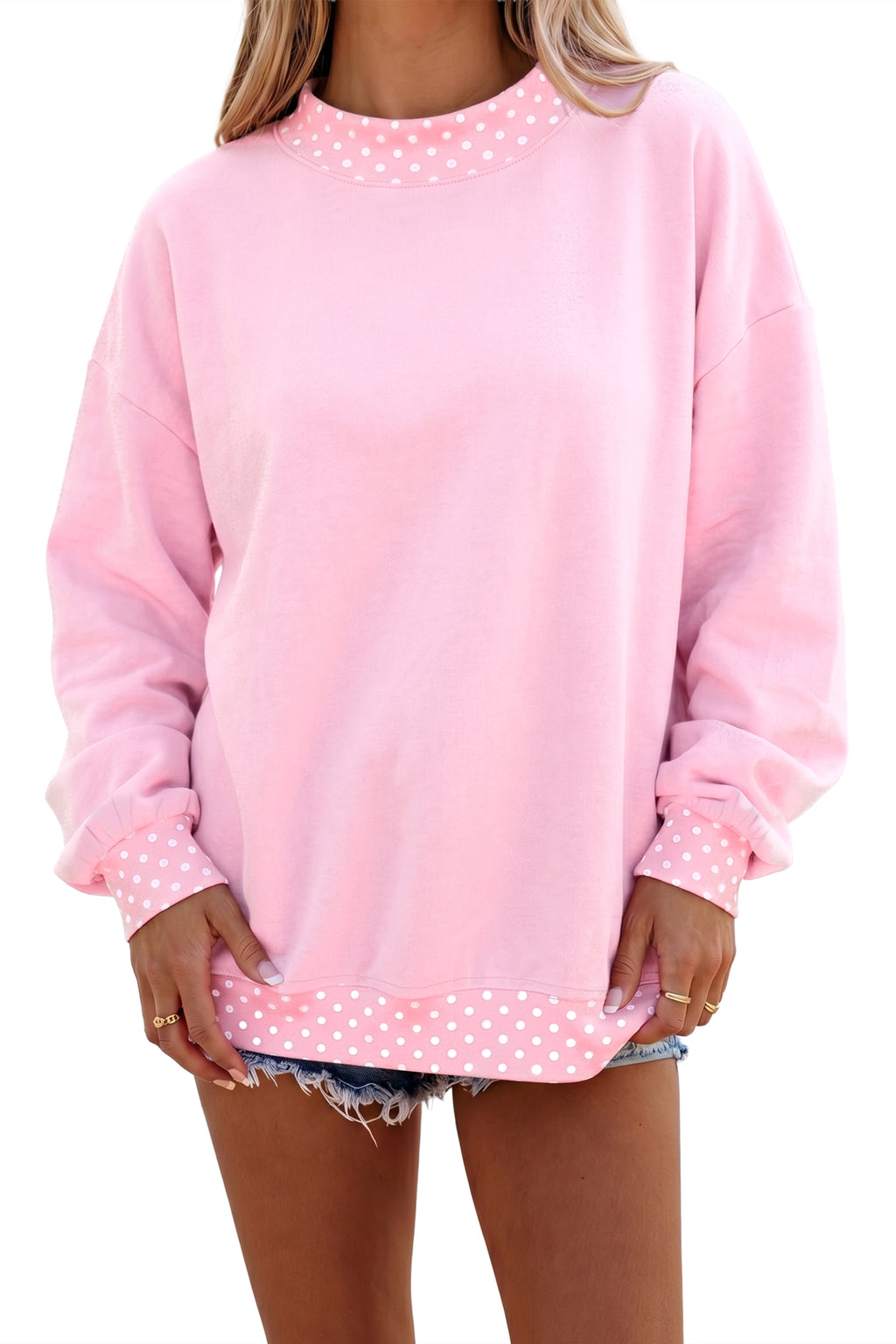 Red Colorblock Polka Dot Contrast Trim Oversized Sweatshirt