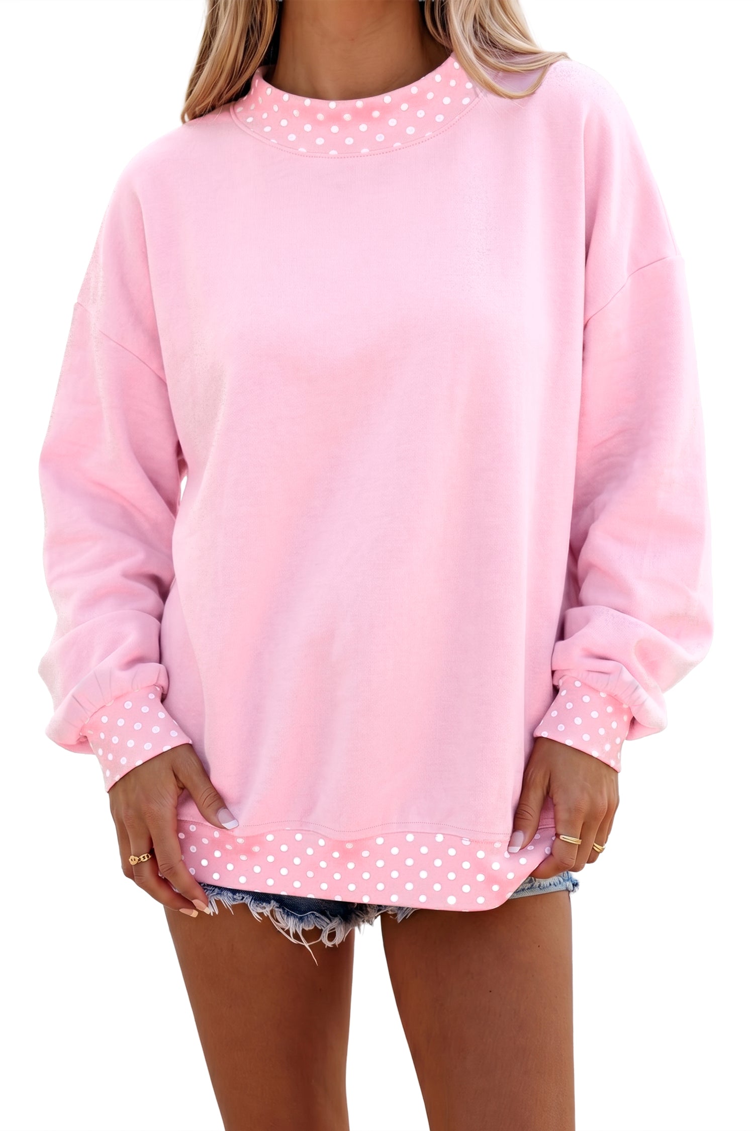 Red Colorblock Polka Dot Contrast Trim Oversized Sweatshirt