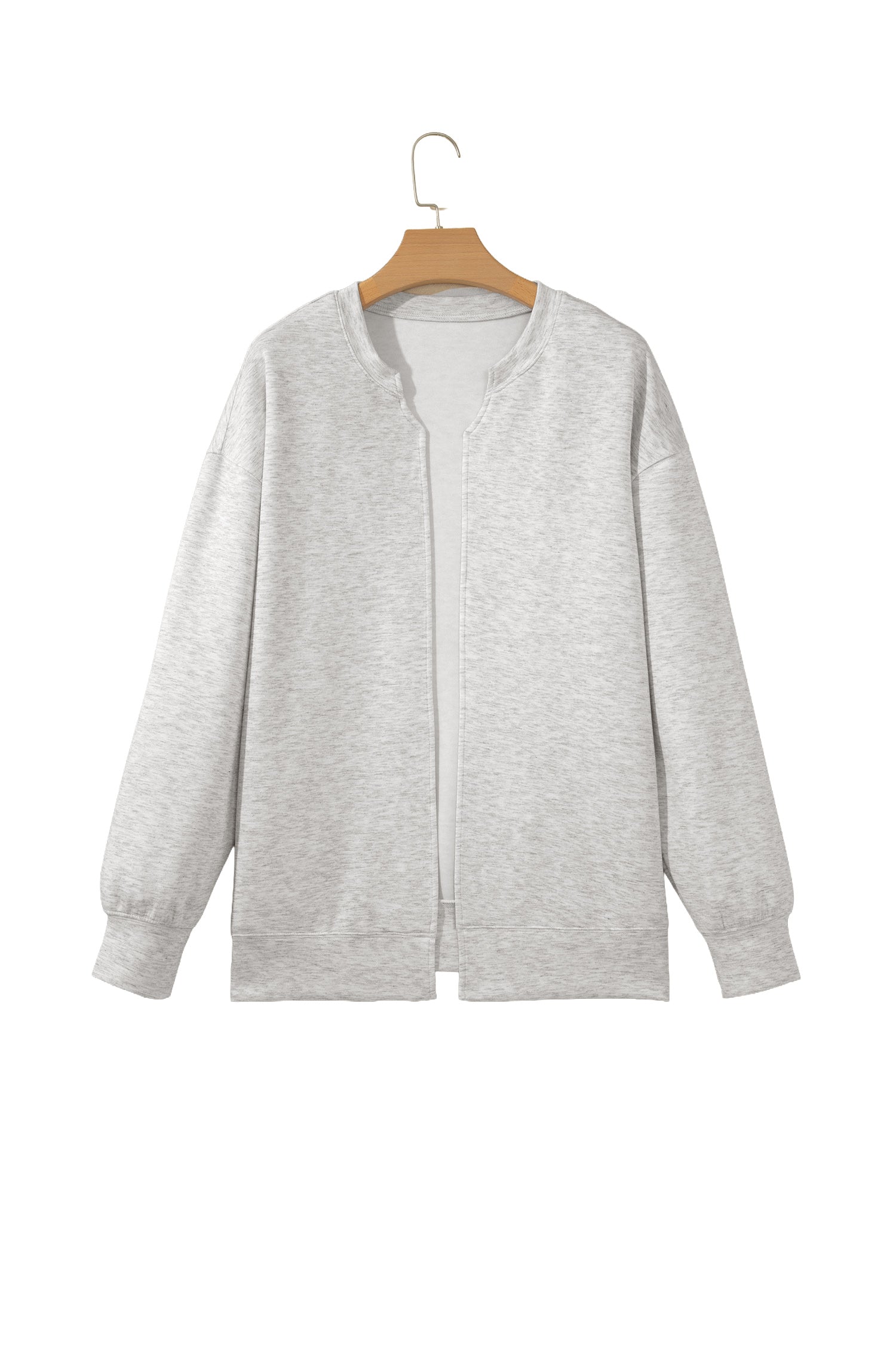 Light Grey Solid Color Jacket Style Open Front Sweatshirt