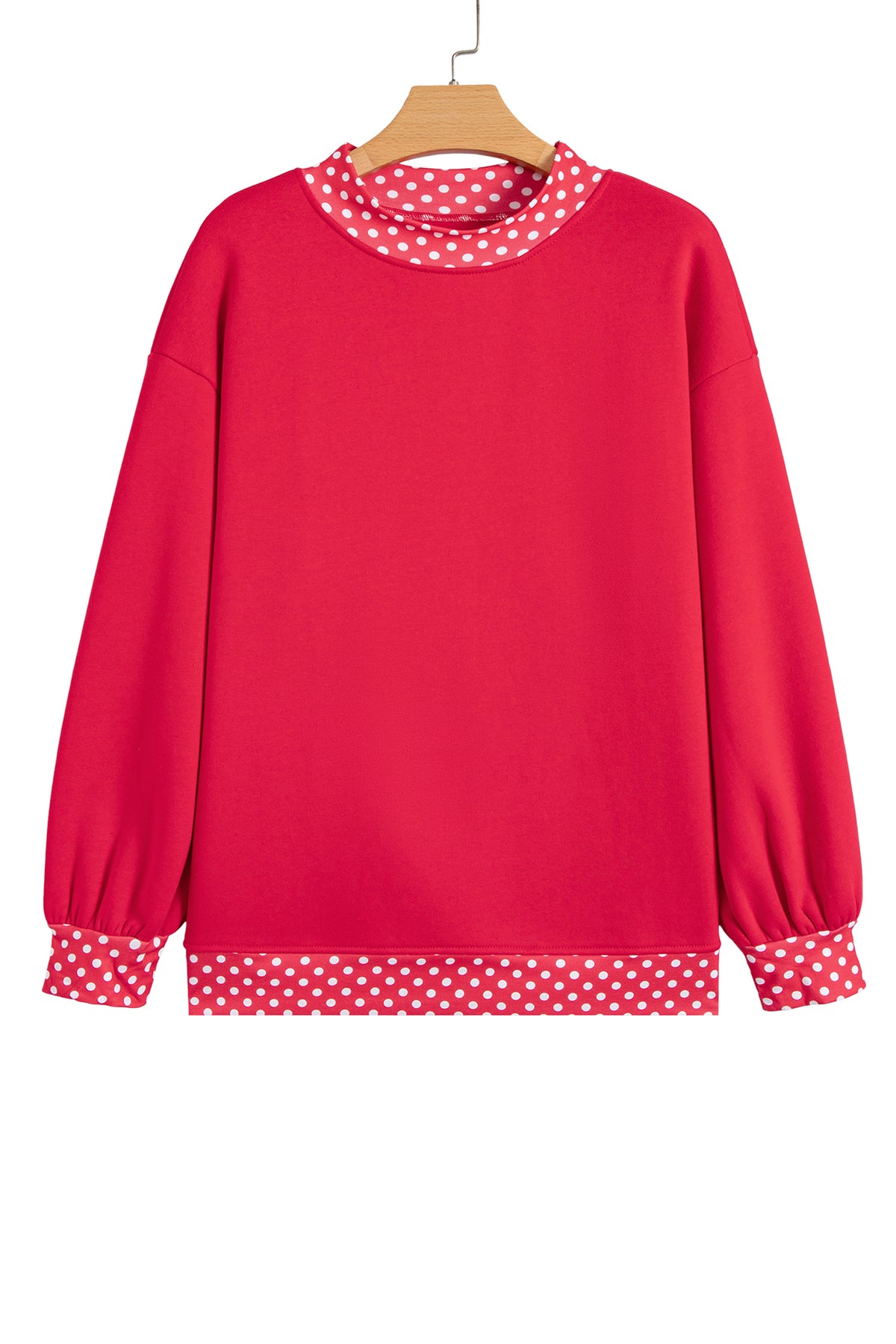 Red Colorblock Polka Dot Contrast Trim Oversized Sweatshirt