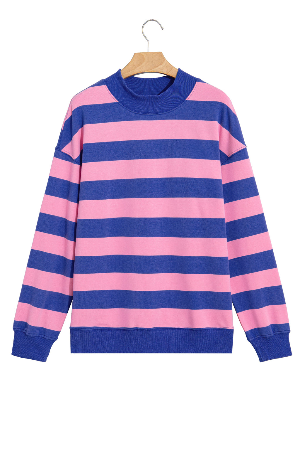 Blue Stripe Colorblock Mock Neck Relaxed Sweatshirt