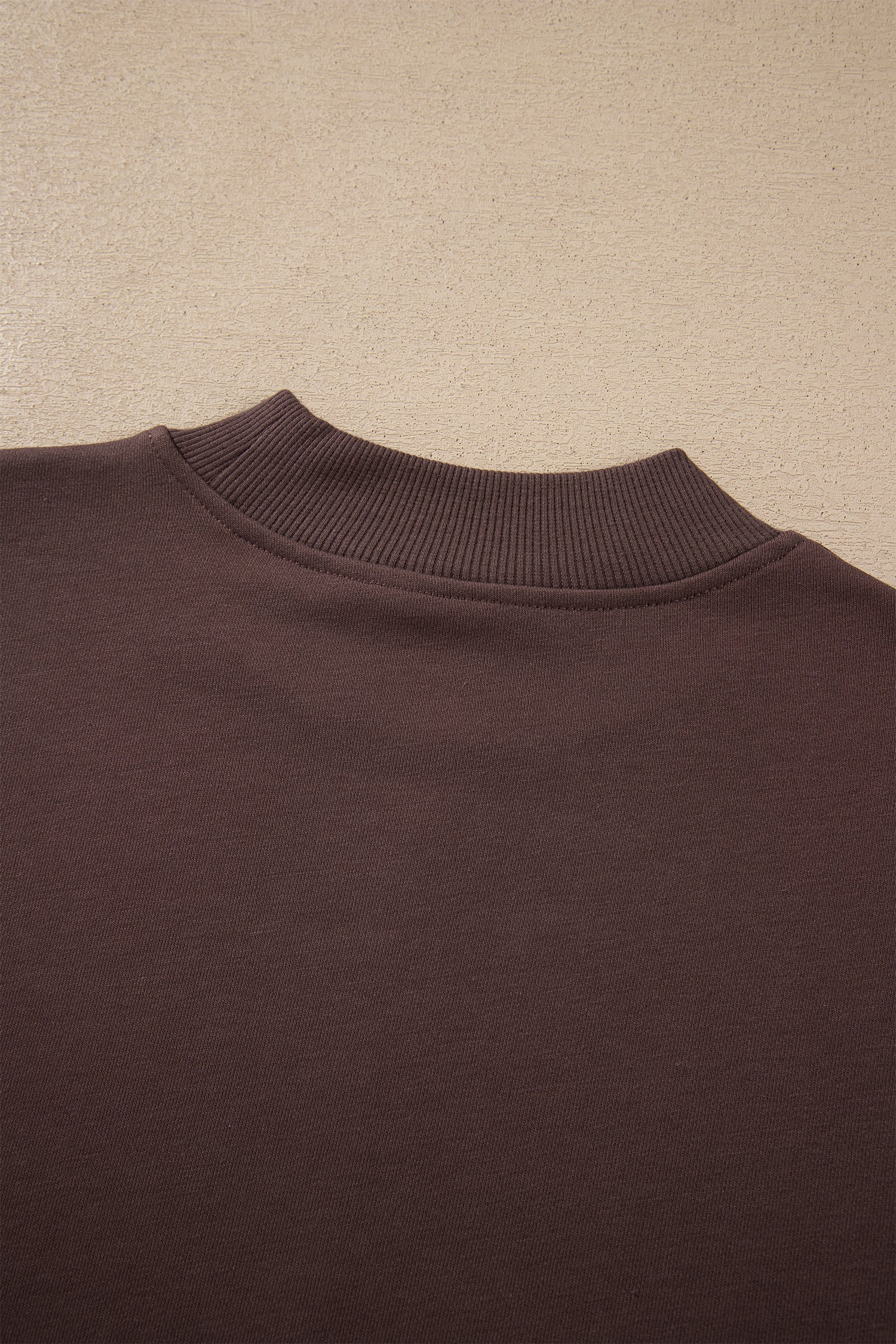 Coffee Solid Color Piping Trim Mock Neck Pullover Drawstring Pants Set