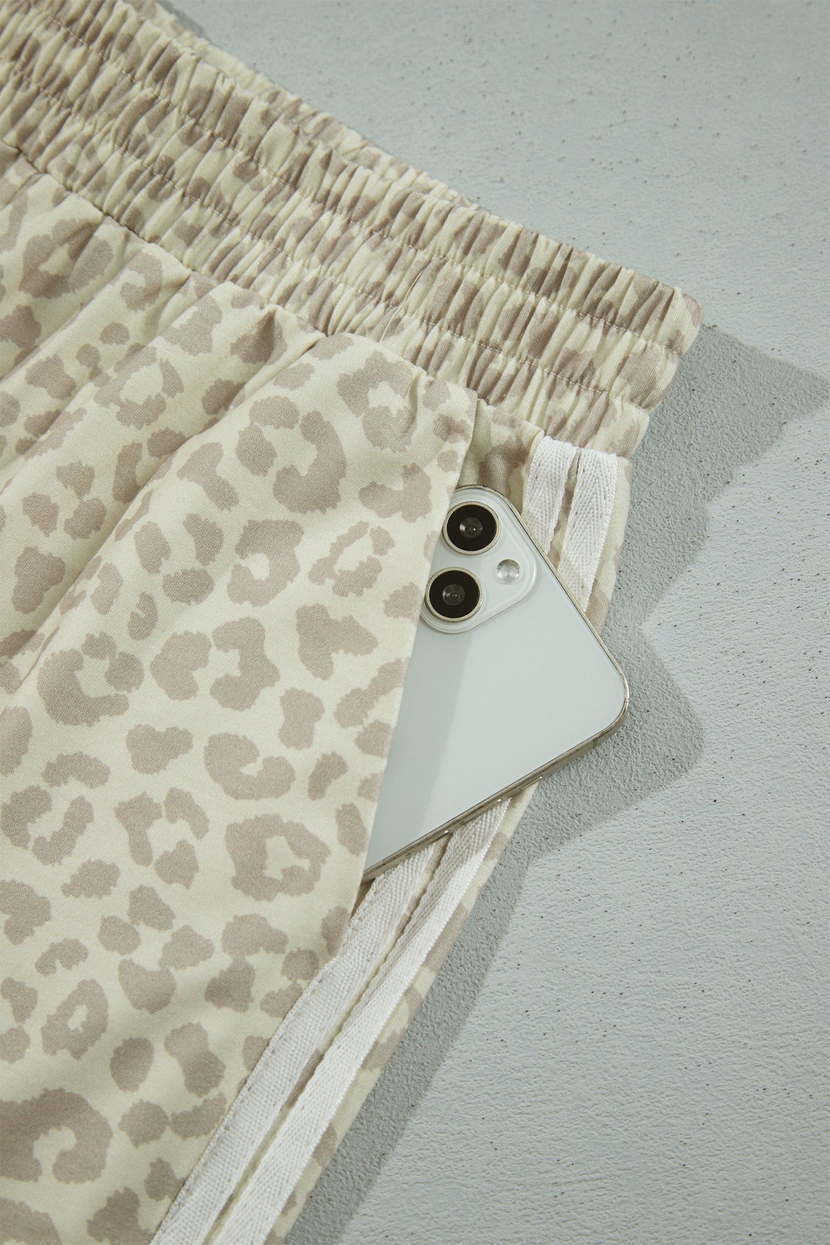Gray Leopard Print Varsity Striped Detail 3/4 Sleeve Top Shift Pant Set