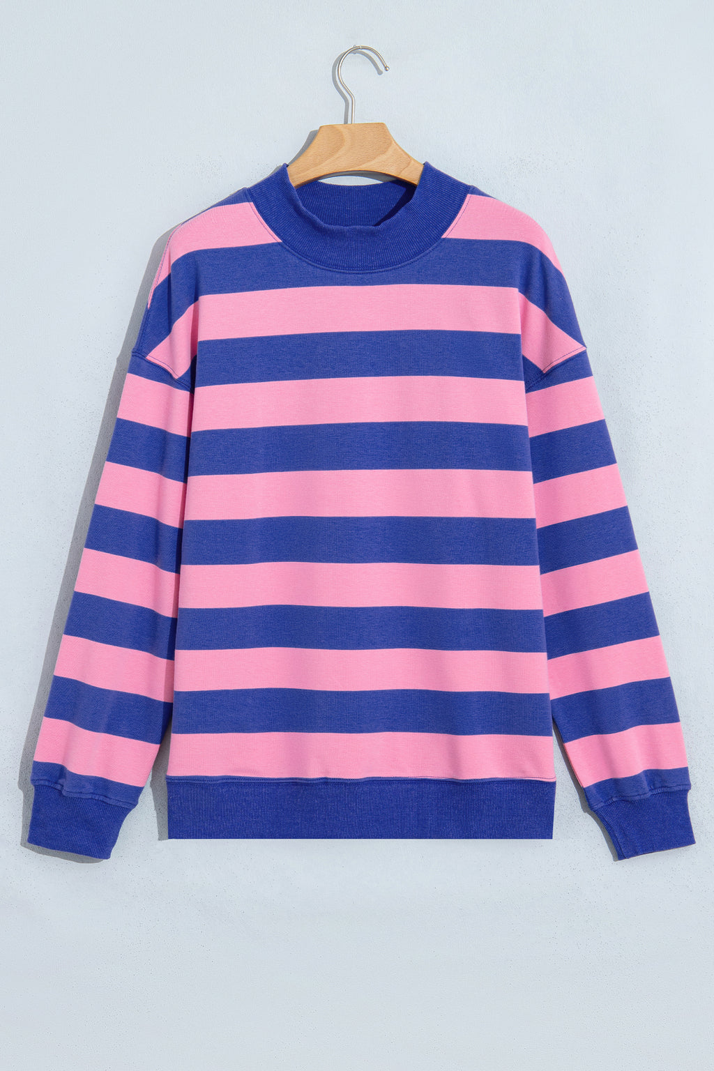 Blue Stripe Colorblock Mock Neck Relaxed Sweatshirt