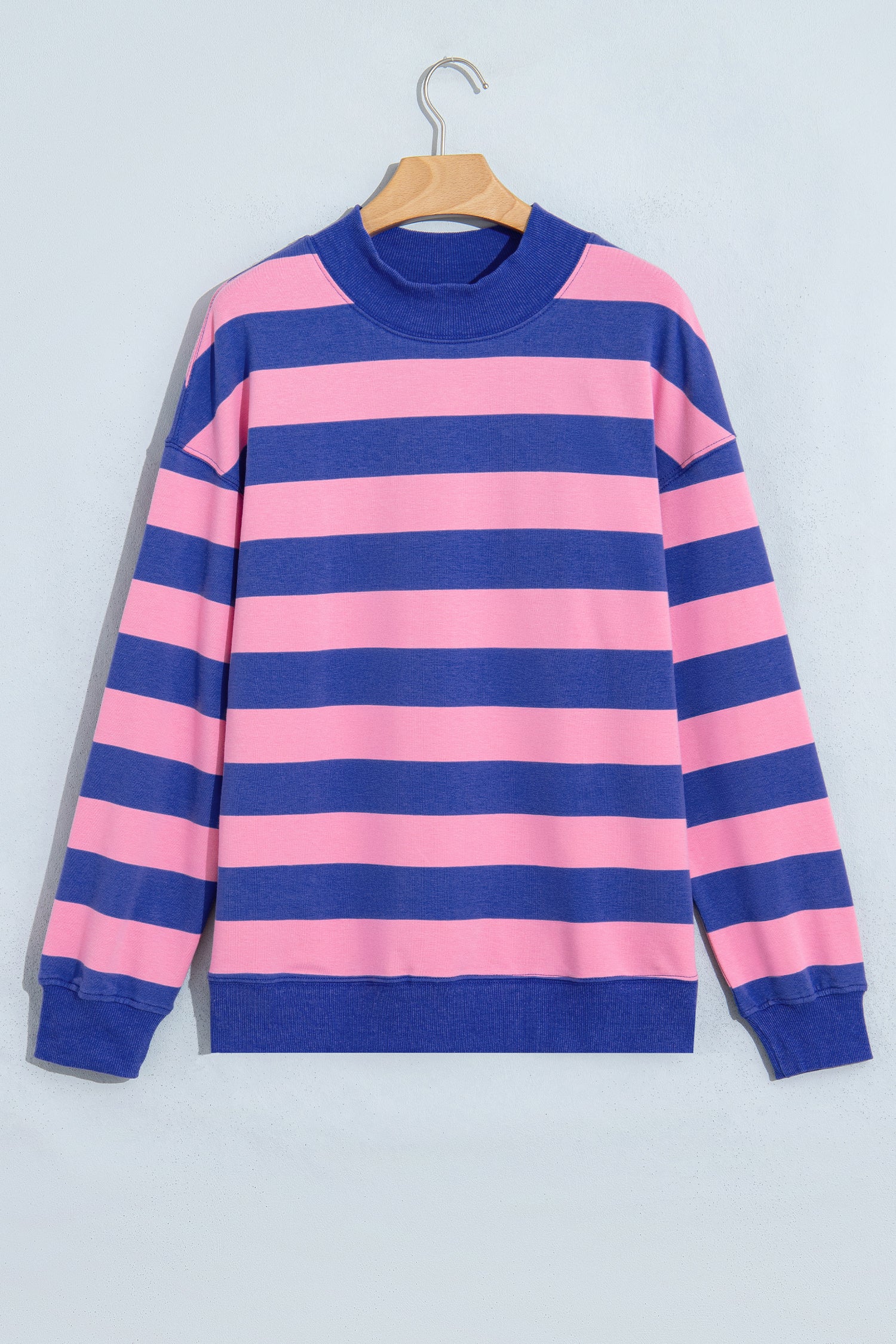 Blue Stripe Colorblock Mock Neck Relaxed Sweatshirt