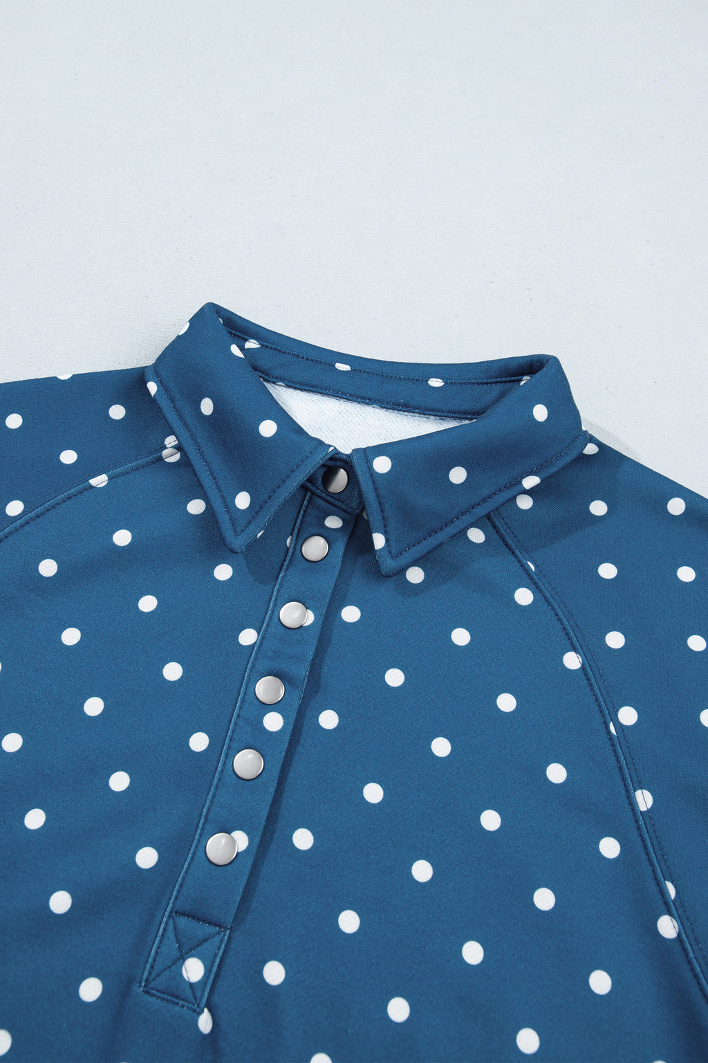 Pink Polka Dot Print Metal Button Collar Casual Pullover Sweatshirt