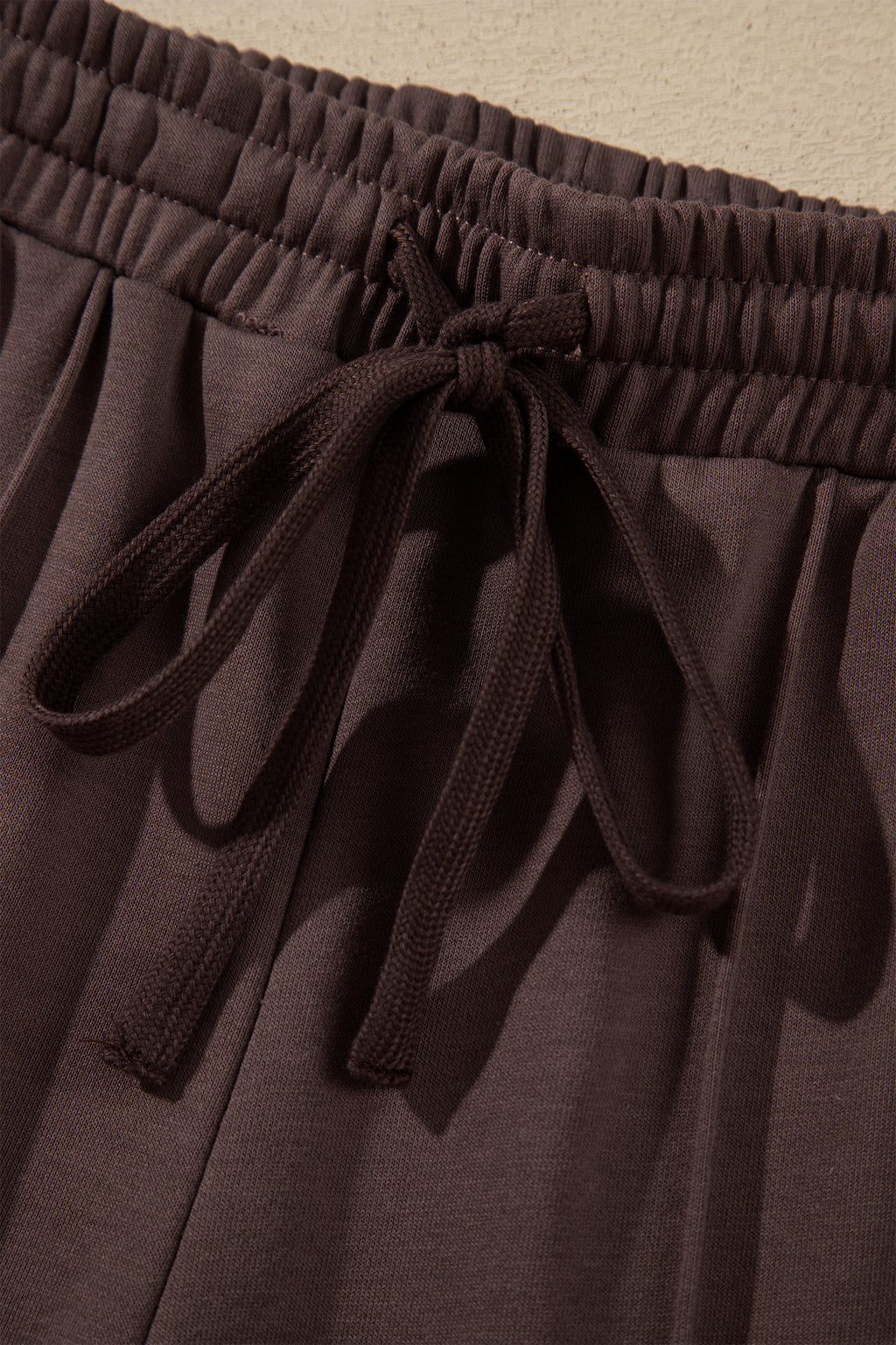 Coffee Solid Color Piping Trim Mock Neck Pullover Drawstring Pants Set