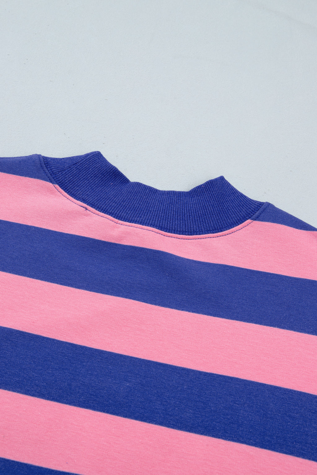 Blue Stripe Colorblock Mock Neck Relaxed Sweatshirt