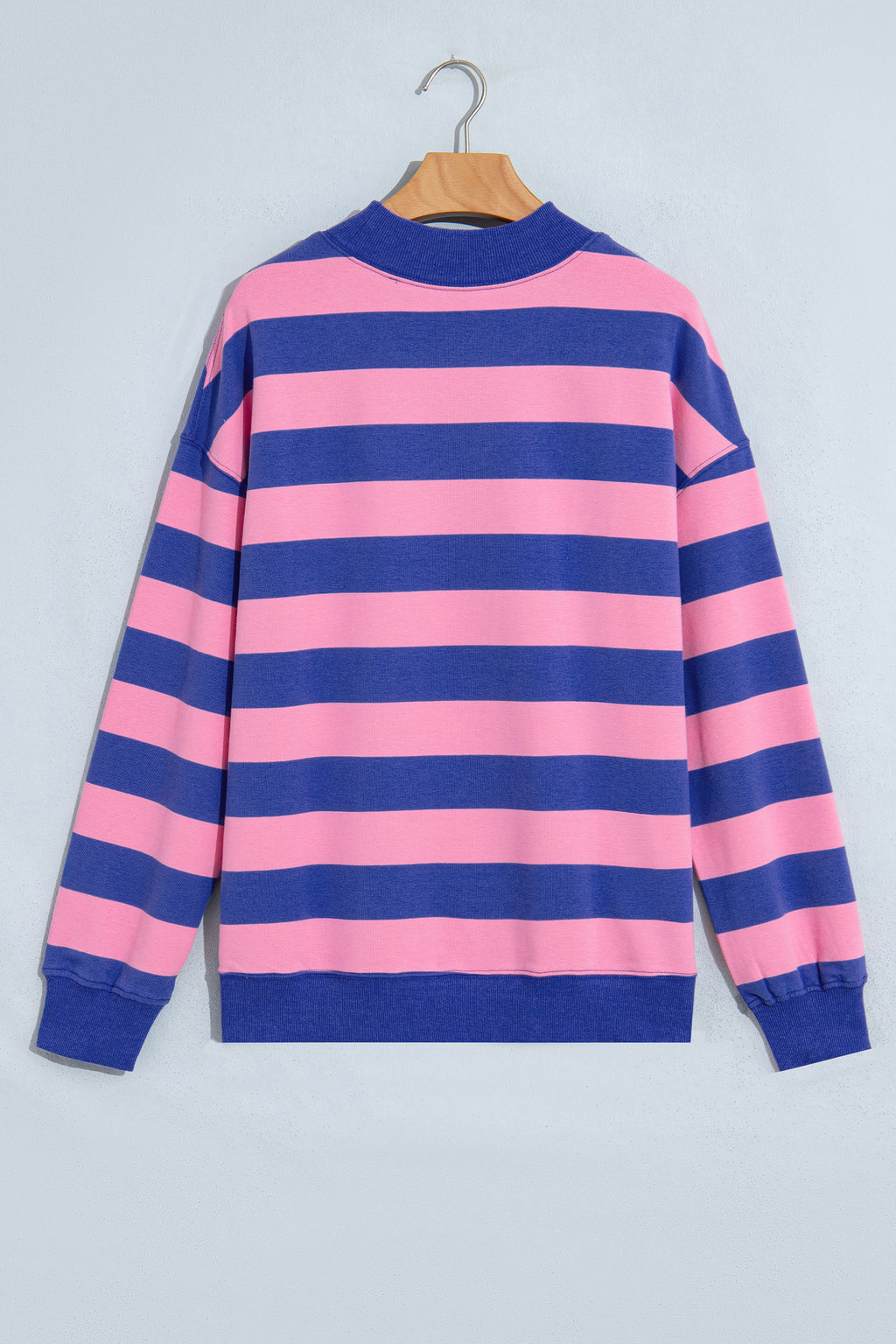 Blue Stripe Colorblock Mock Neck Relaxed Sweatshirt