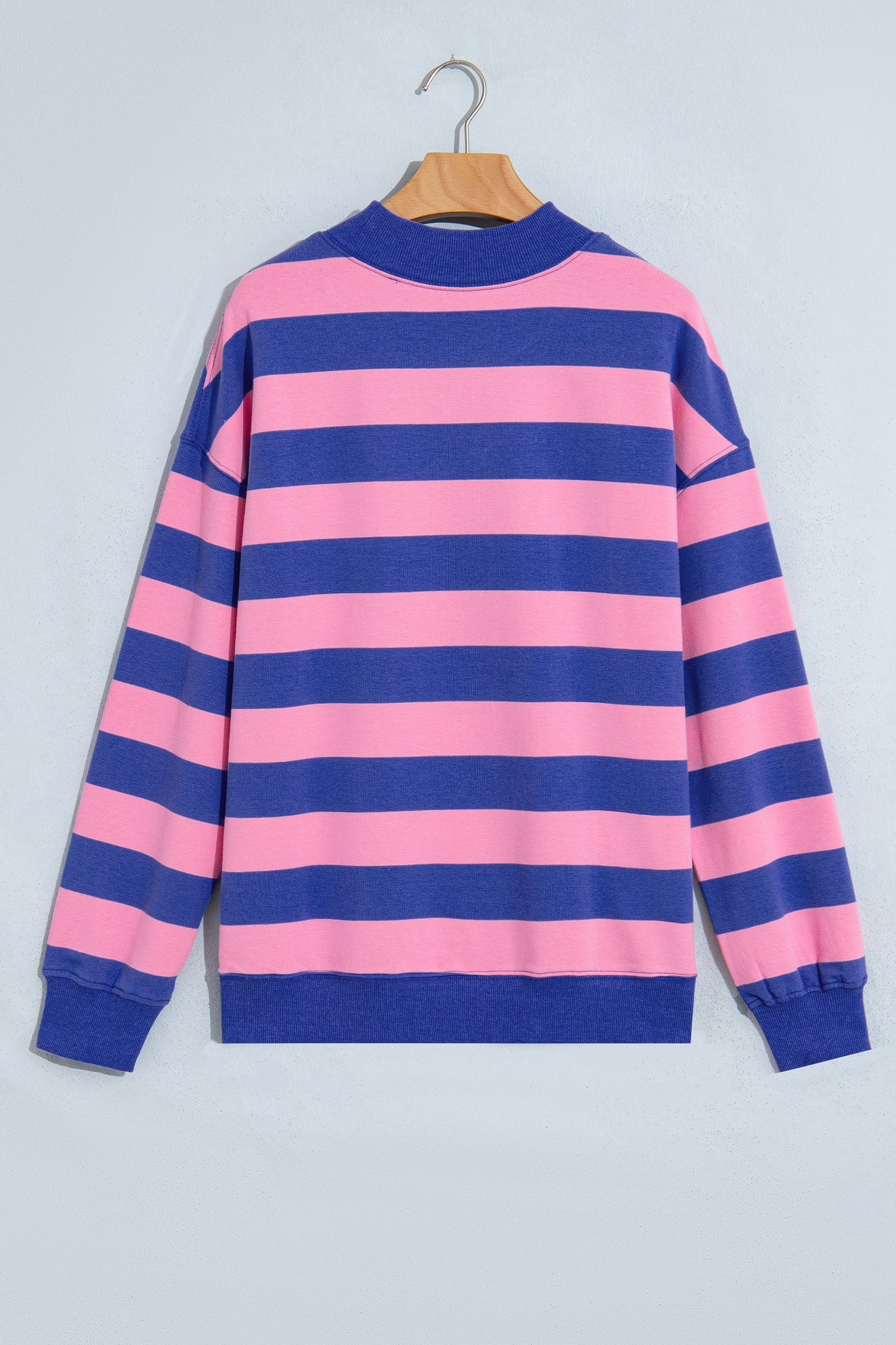 Blue Stripe Colorblock Mock Neck Relaxed Sweatshirt
