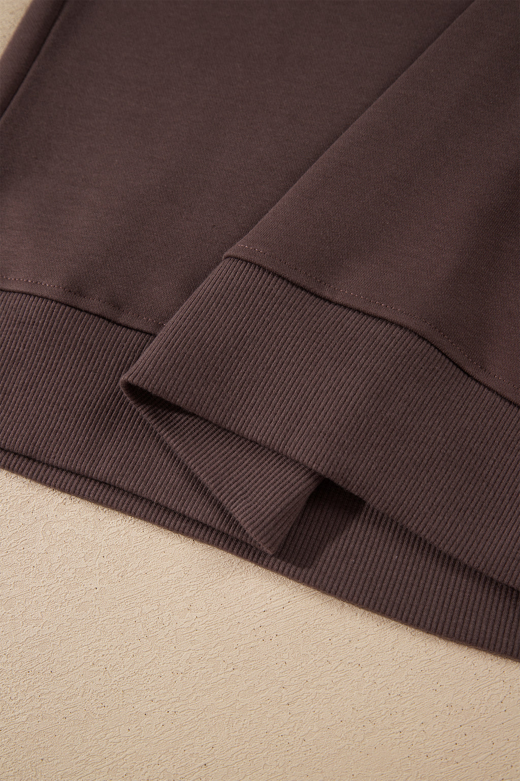 Coffee Solid Color Piping Trim Mock Neck Pullover Drawstring Pants Set