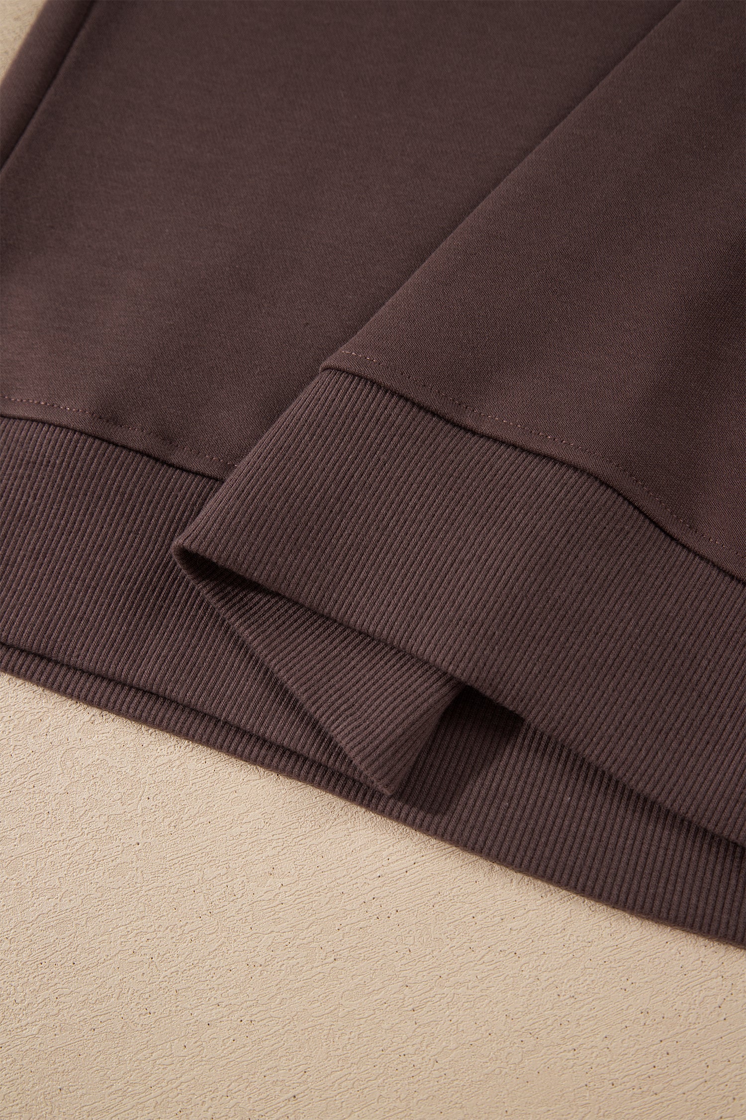 Coffee Solid Color Piping Trim Mock Neck Pullover Drawstring Pants Set