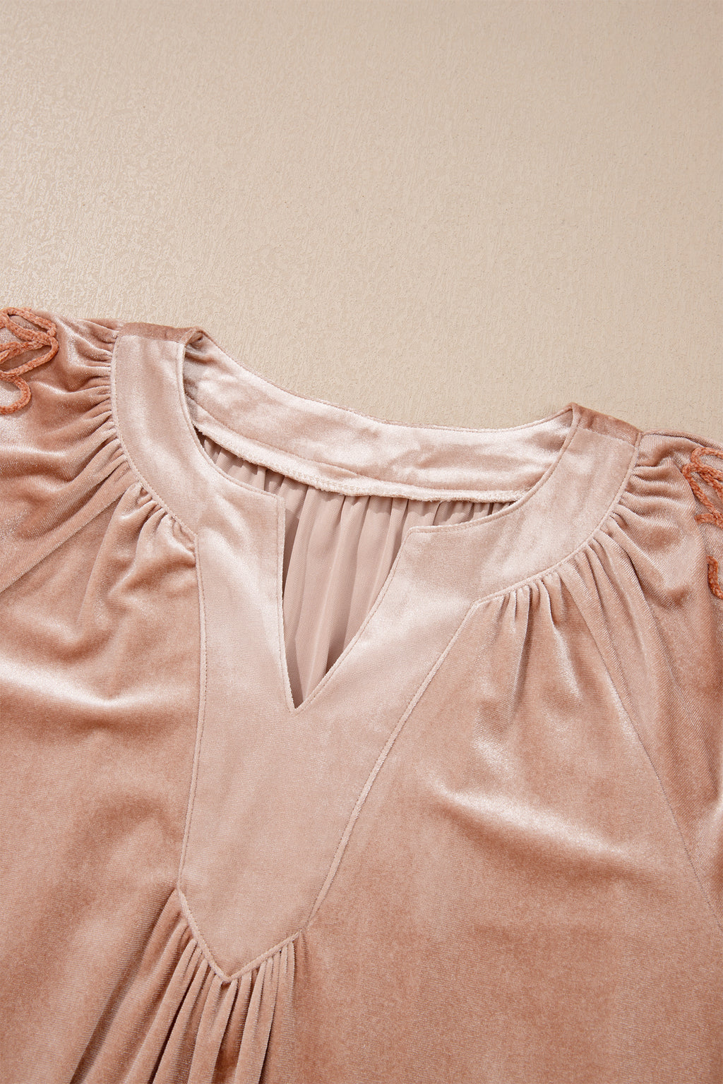 Light French Beige Embroidered Sleeve Velvet Mini Shift Dress