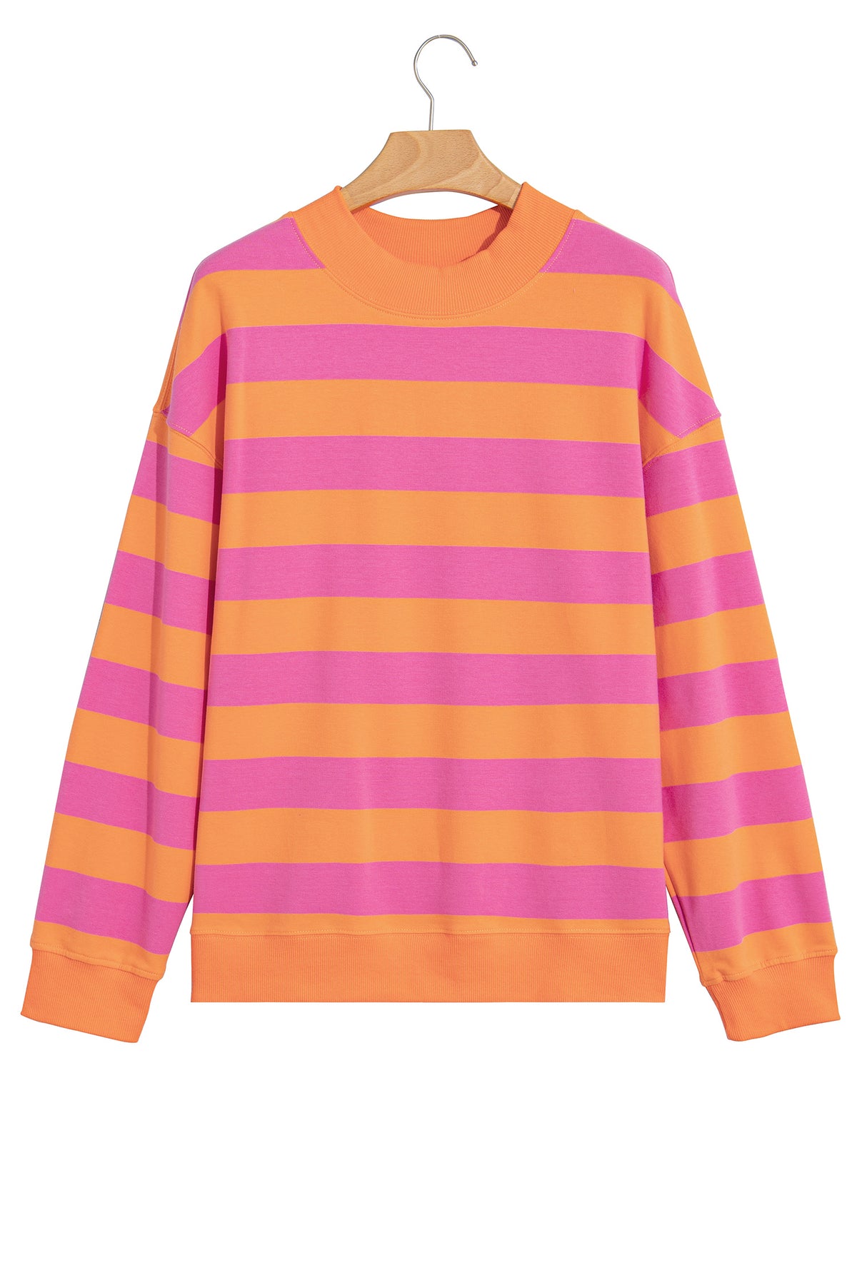 Blue Stripe Colorblock Mock Neck Relaxed Sweatshirt