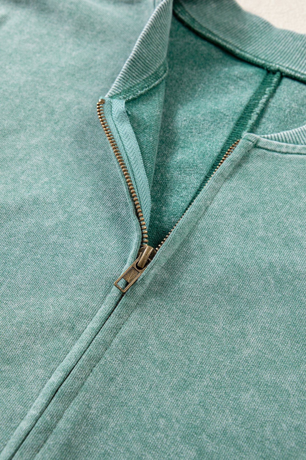 Evergreen Mineral Washed Zip Open-Front Jacket Style Cotton Sweatshirt