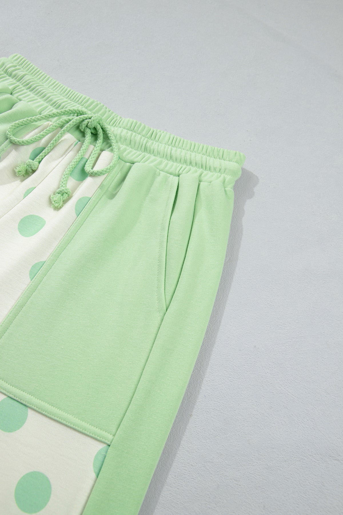 Green Color Block Patchwork Polka Dot Wide Leg Pant Set