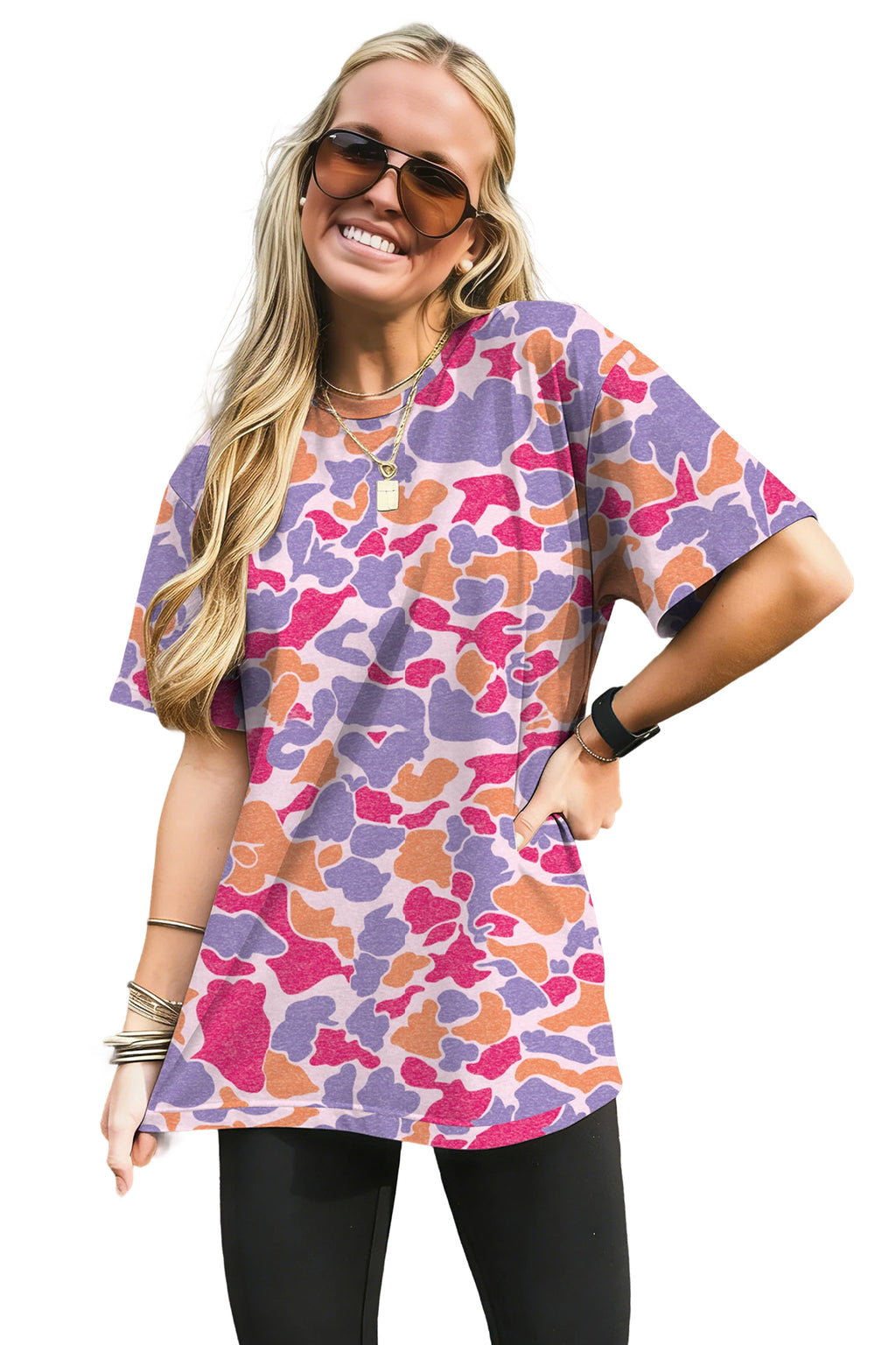Multicolour Retro Camouflage Print Womens Casual T Shirt