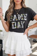 Black Camo Print Game Day Tee Short Sleeve Round Neck Casual T Shirt