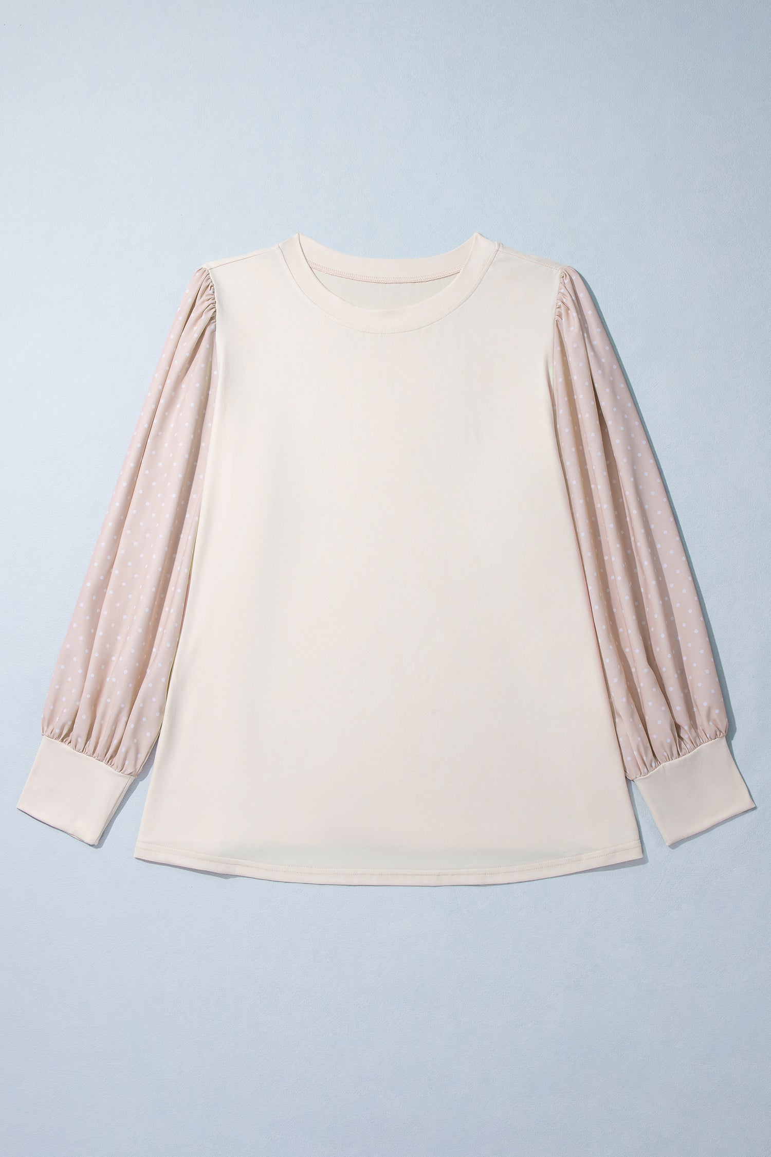 Parchment Polka Dot Long Sleeve Round Neck Plus Size Blouse