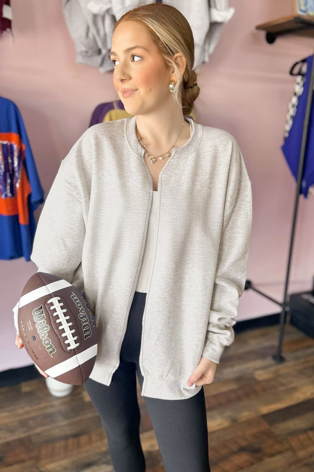 Light Grey Solid Color Jacket Style Open Front Sweatshirt