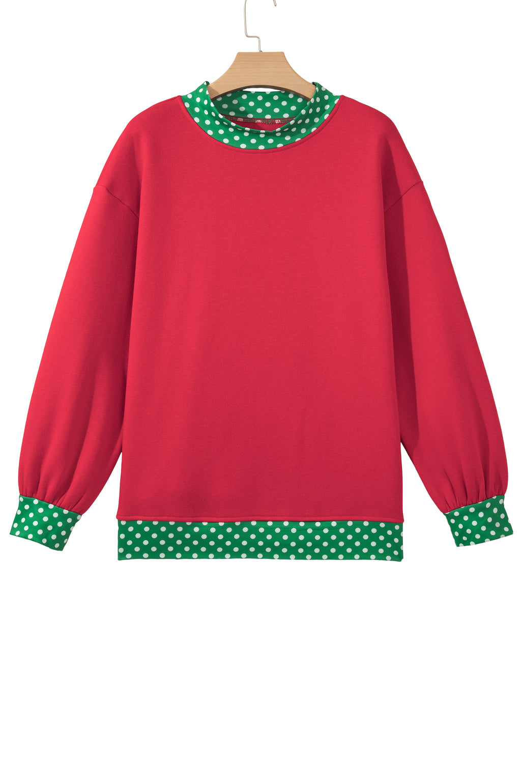 Red Colorblock Polka Dot Contrast Trim Oversized Sweatshirt