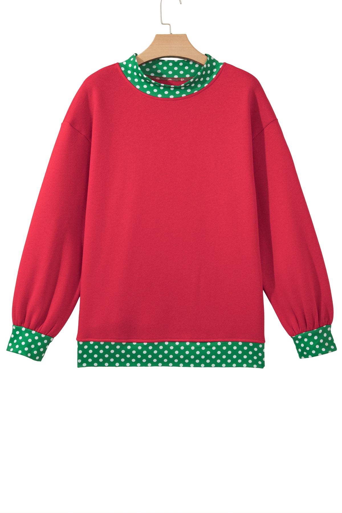Red Colorblock Polka Dot Contrast Trim Oversized Sweatshirt