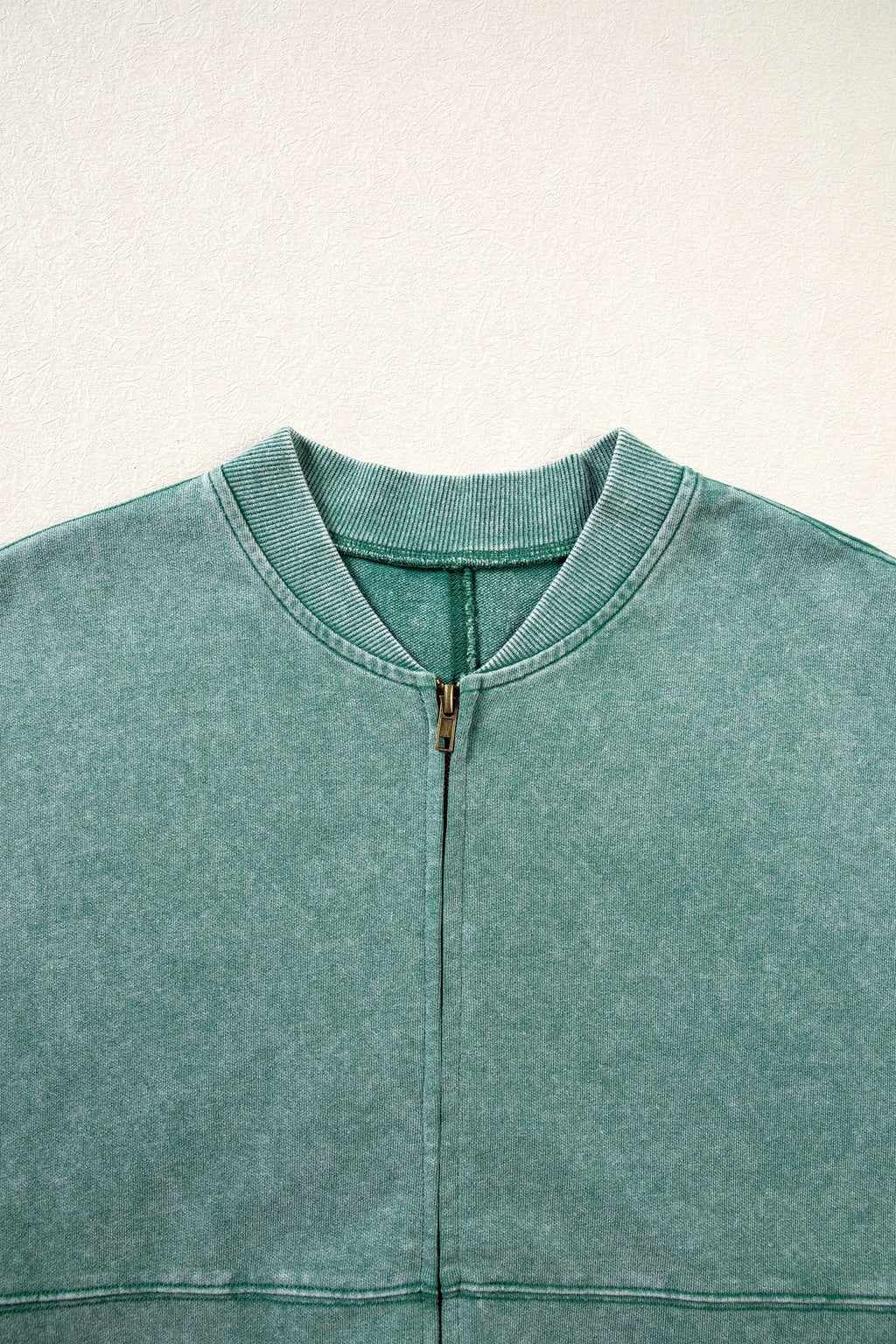 Evergreen Mineral Washed Zip Open-Front Jacket Style Cotton Sweatshirt