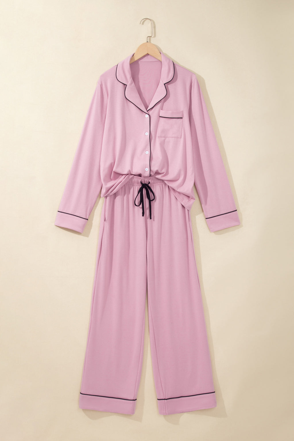 Delicacy Long Sleeve Colorblock Patchwork Two Piece Home Wear Lounge Set