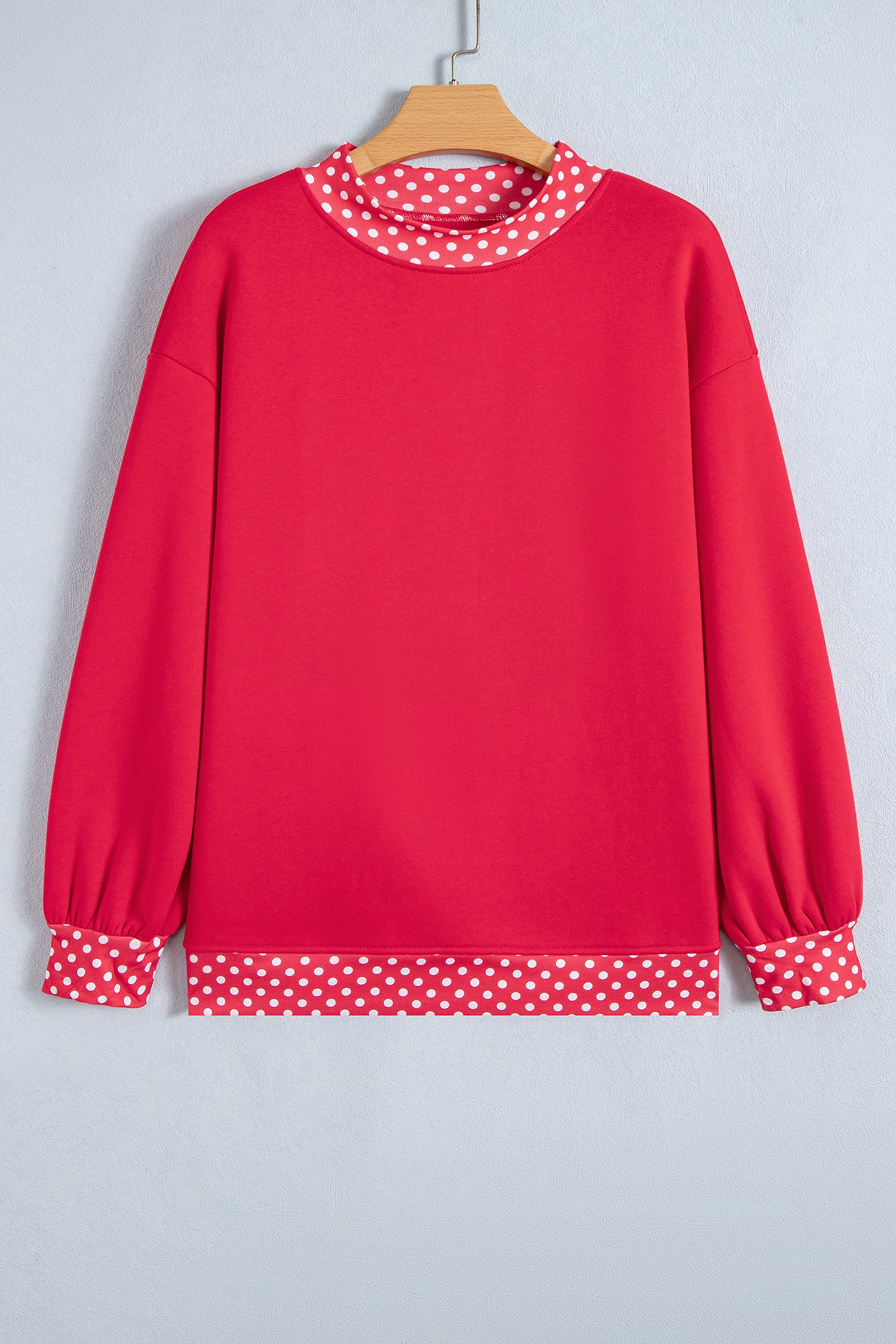 Red Colorblock Polka Dot Contrast Trim Oversized Sweatshirt