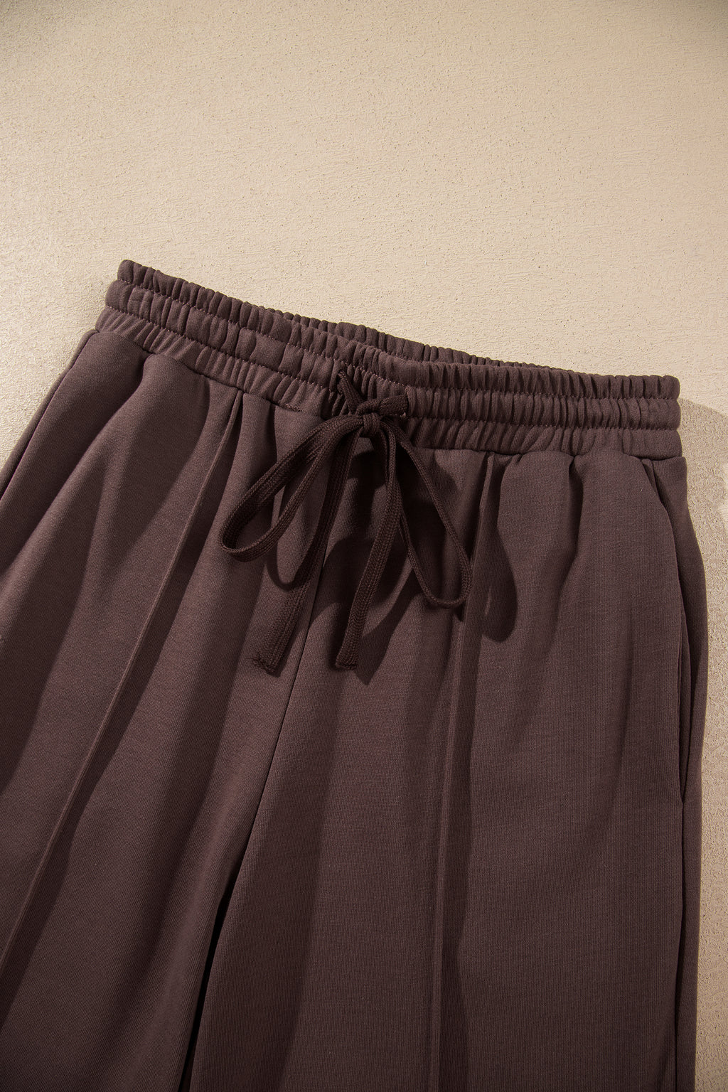 Coffee Solid Color Piping Trim Mock Neck Pullover Drawstring Pants Set
