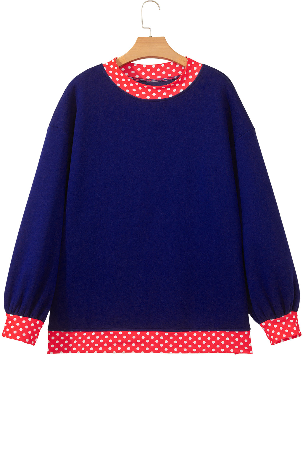 Red Colorblock Polka Dot Contrast Trim Oversized Sweatshirt